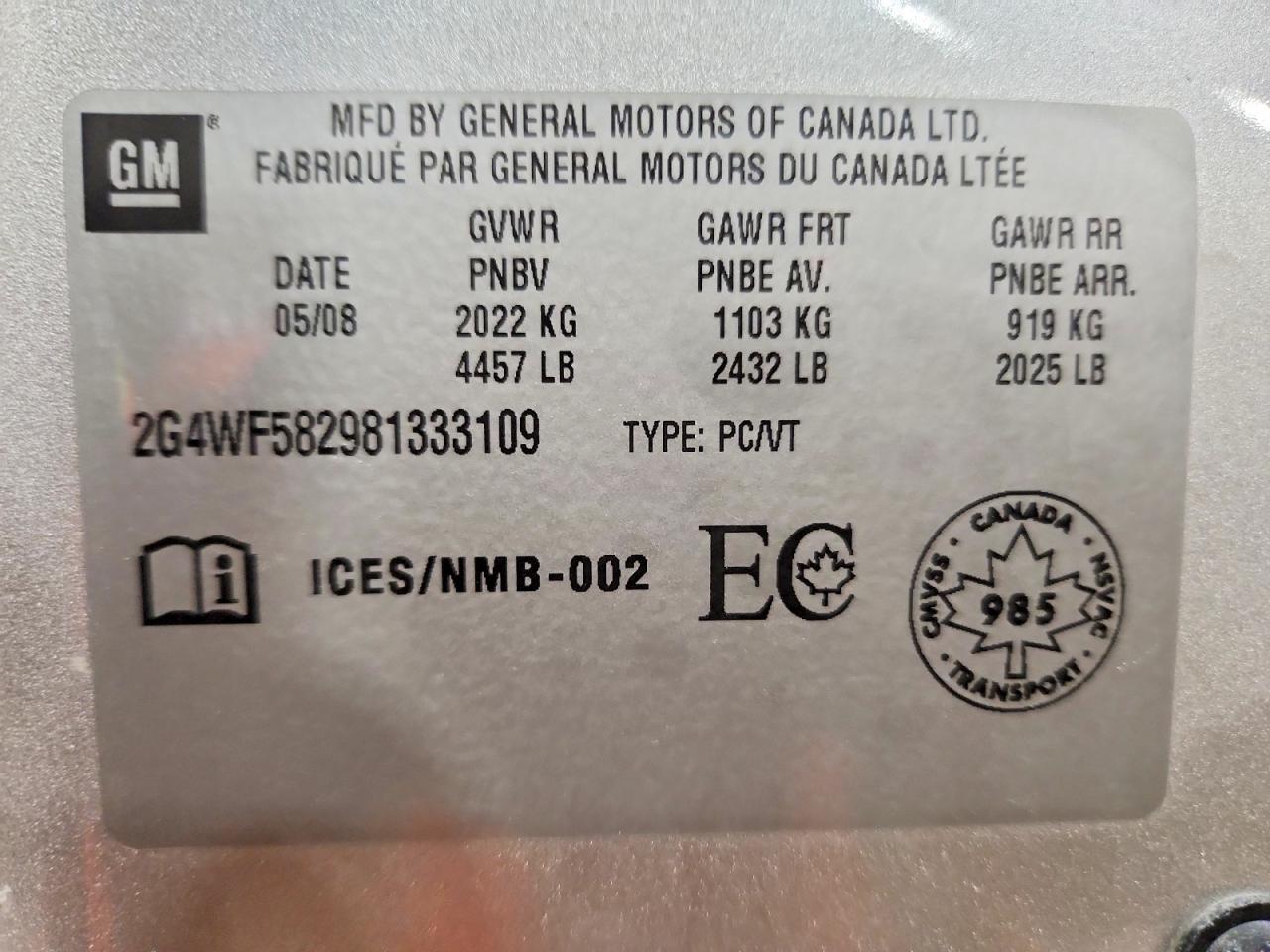 2008 Buick Allure Cx Gray vin: 2G4WF582981333109