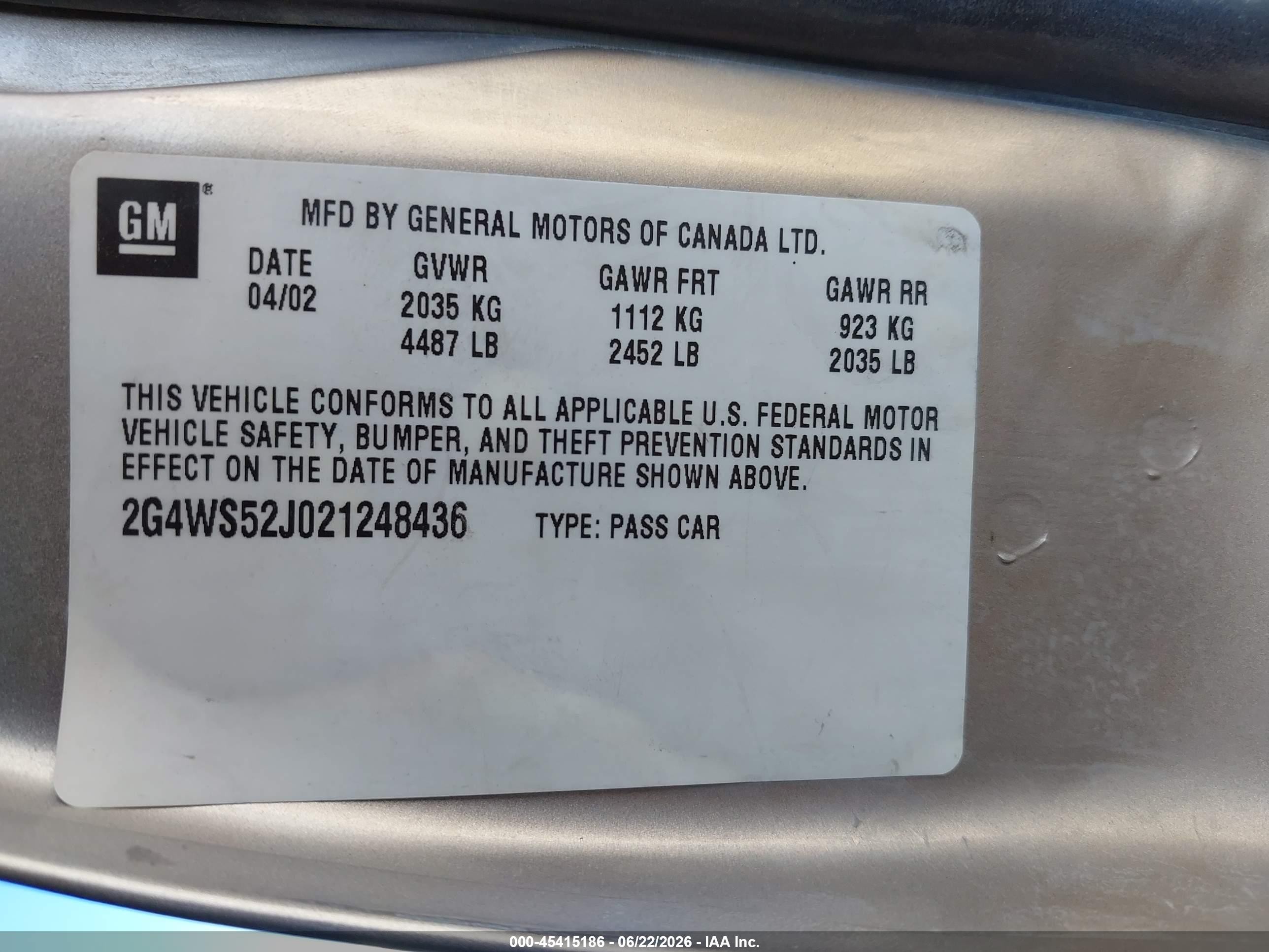 2002 Buick Century Custom Champagne vin: 2G4WS52J021248436