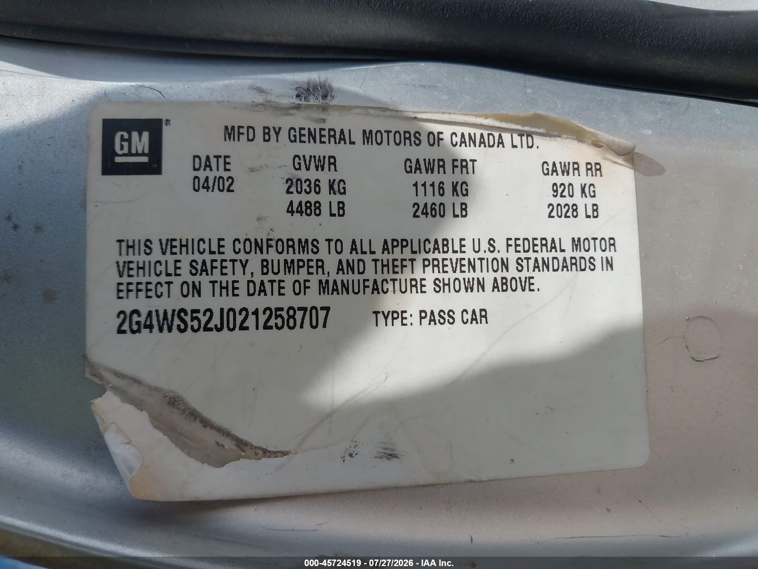 2002 Buick Century Custom Серебряный vin: 2G4WS52J021258707