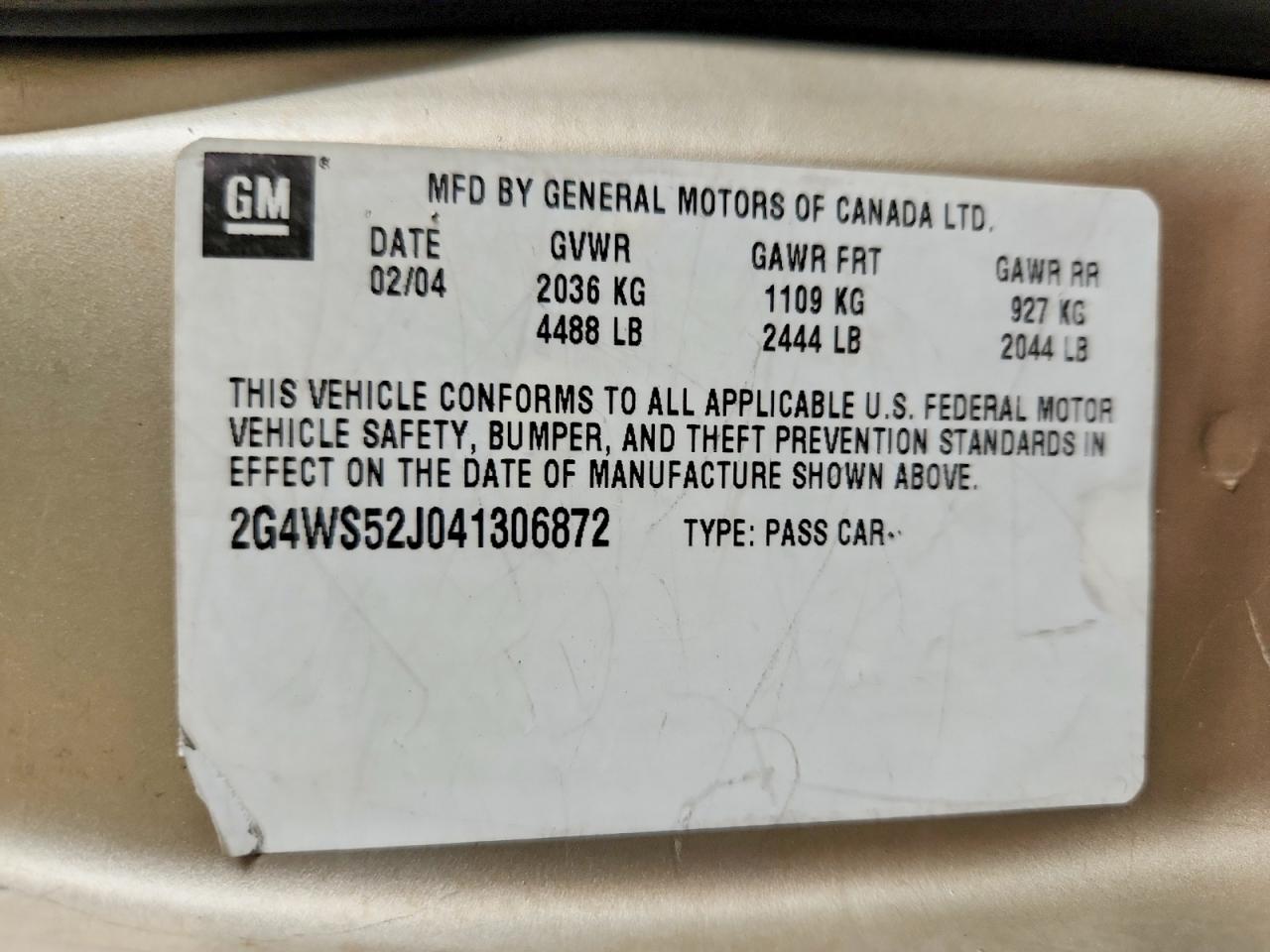 2004 Buick Century Custom Gold vin: 2G4WS52J041306872