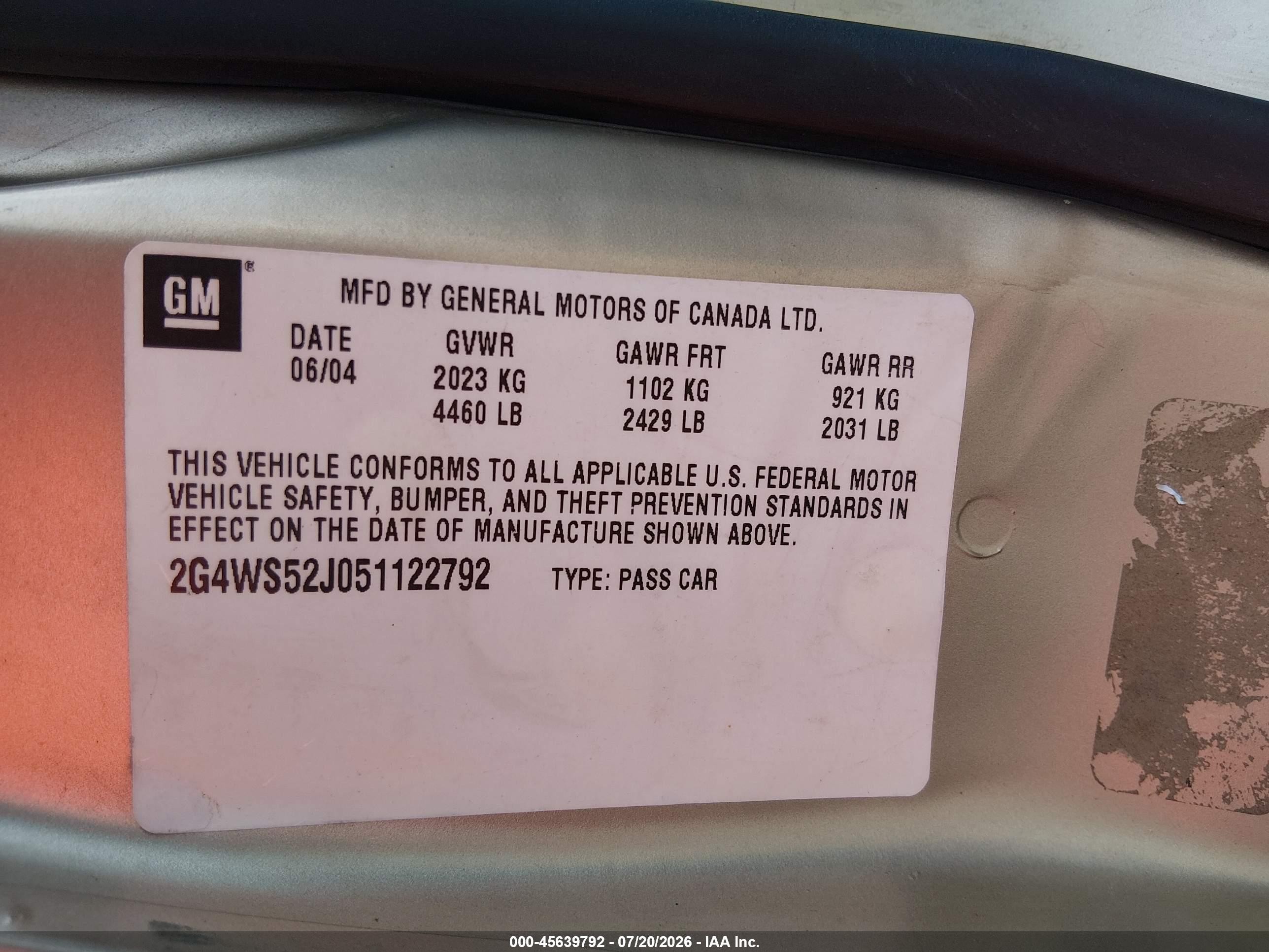 2005 Buick Century   Gold vin: 2G4WS52J051122792
