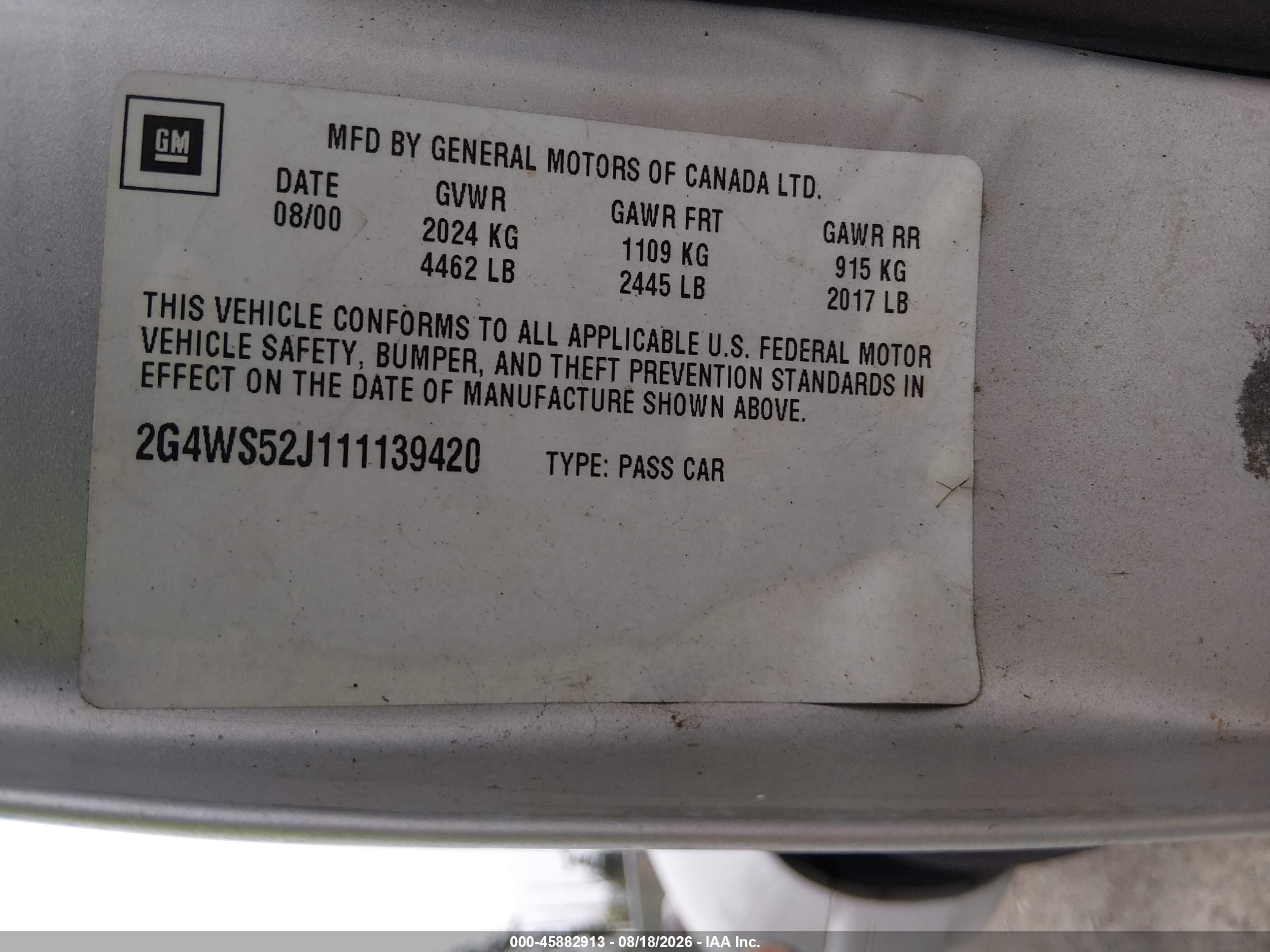 2001 Buick Century Custom Silver vin: 2G4WS52J111139420