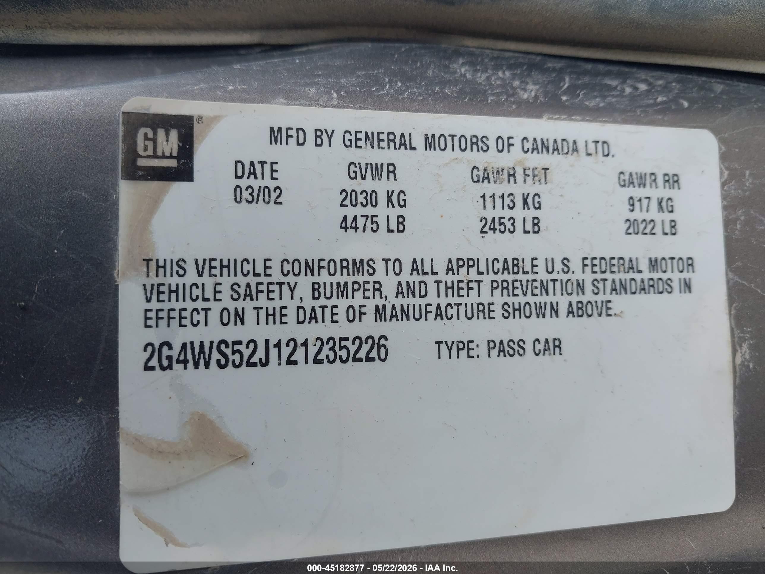 2002 Buick Century Custom Brown vin: 2G4WS52J121235226