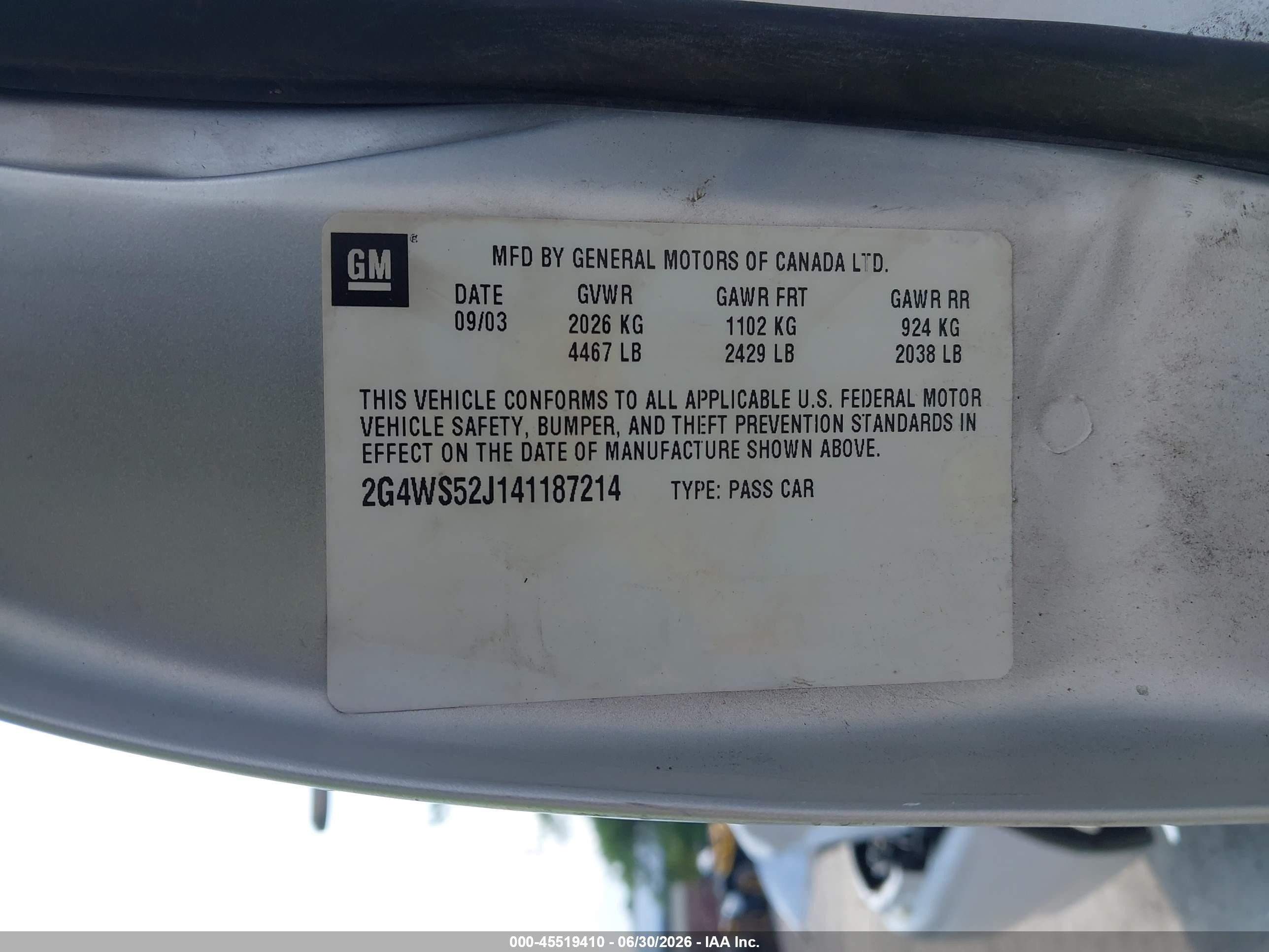 2004 Buick Century   Silver vin: 2G4WS52J141187214