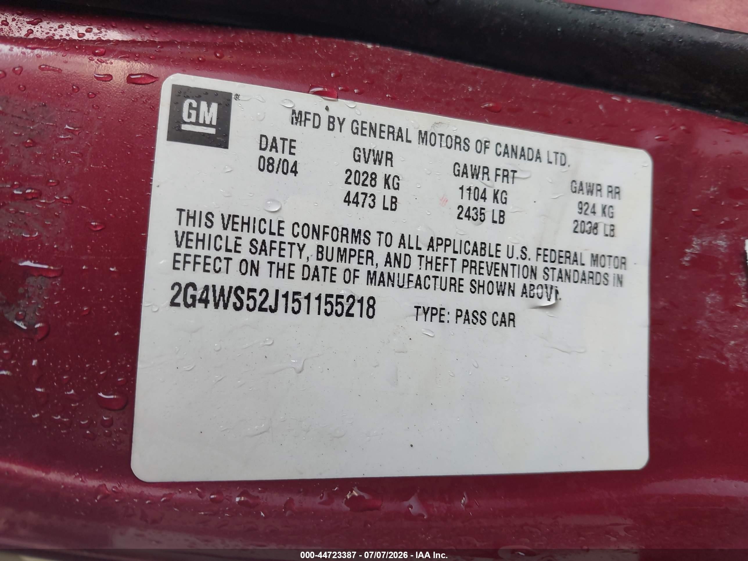 2005 Buick Century   Burgundy vin: 2G4WS52J151155218