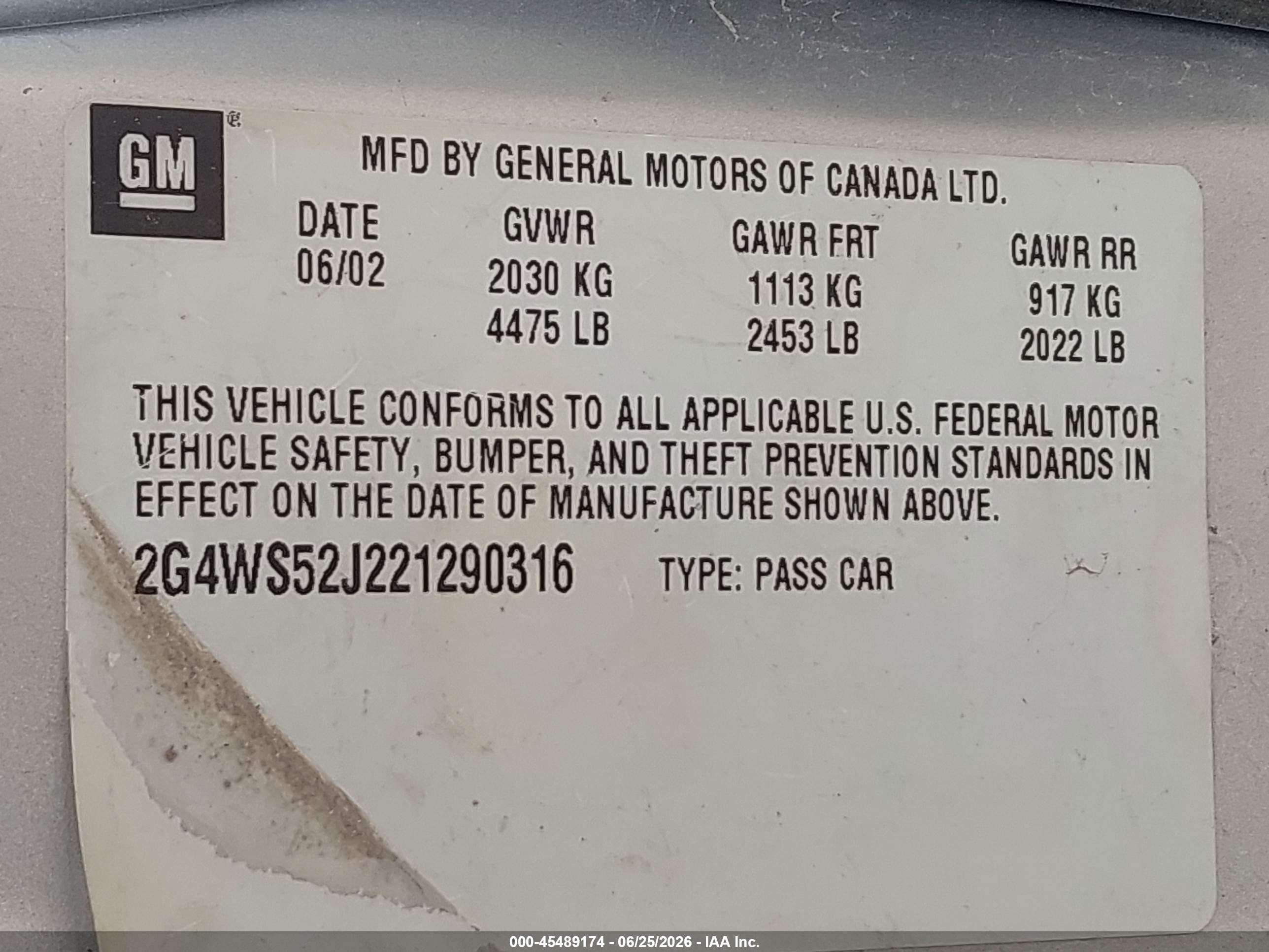 2002 Buick Century Custom Gray vin: 2G4WS52J221290316
