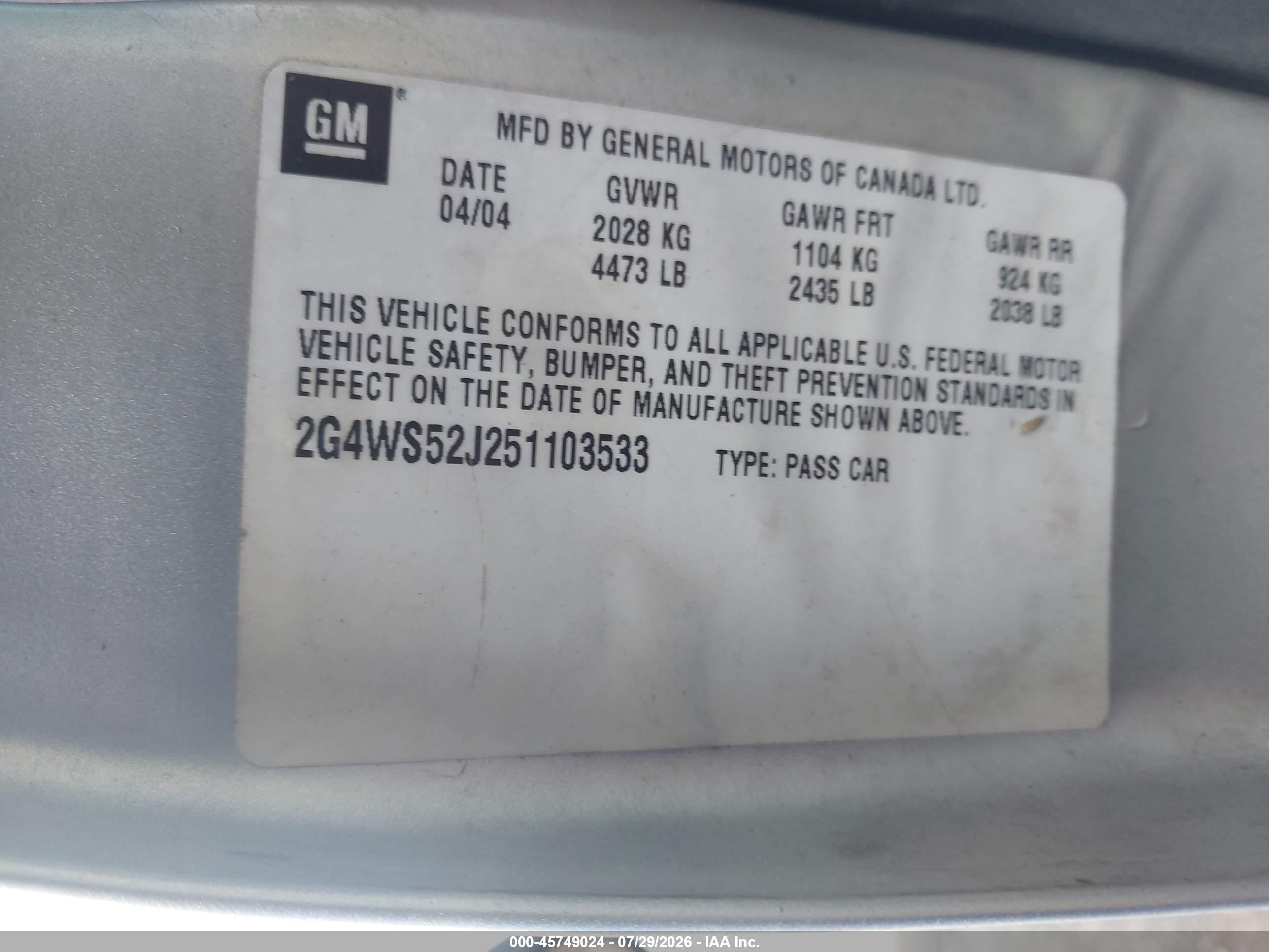 2005 Buick Century   Silver vin: 2G4WS52J251103533