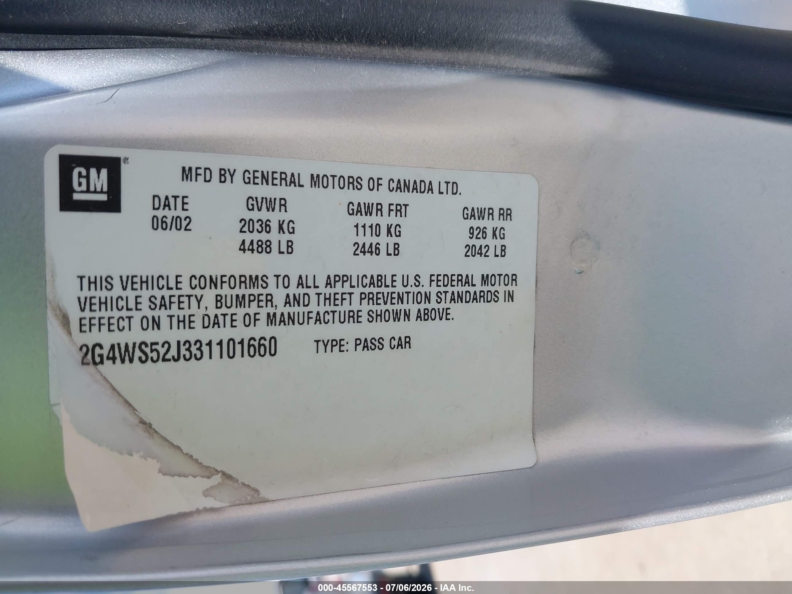 2003 Buick Century Custom White vin: 2G4WS52J331101660