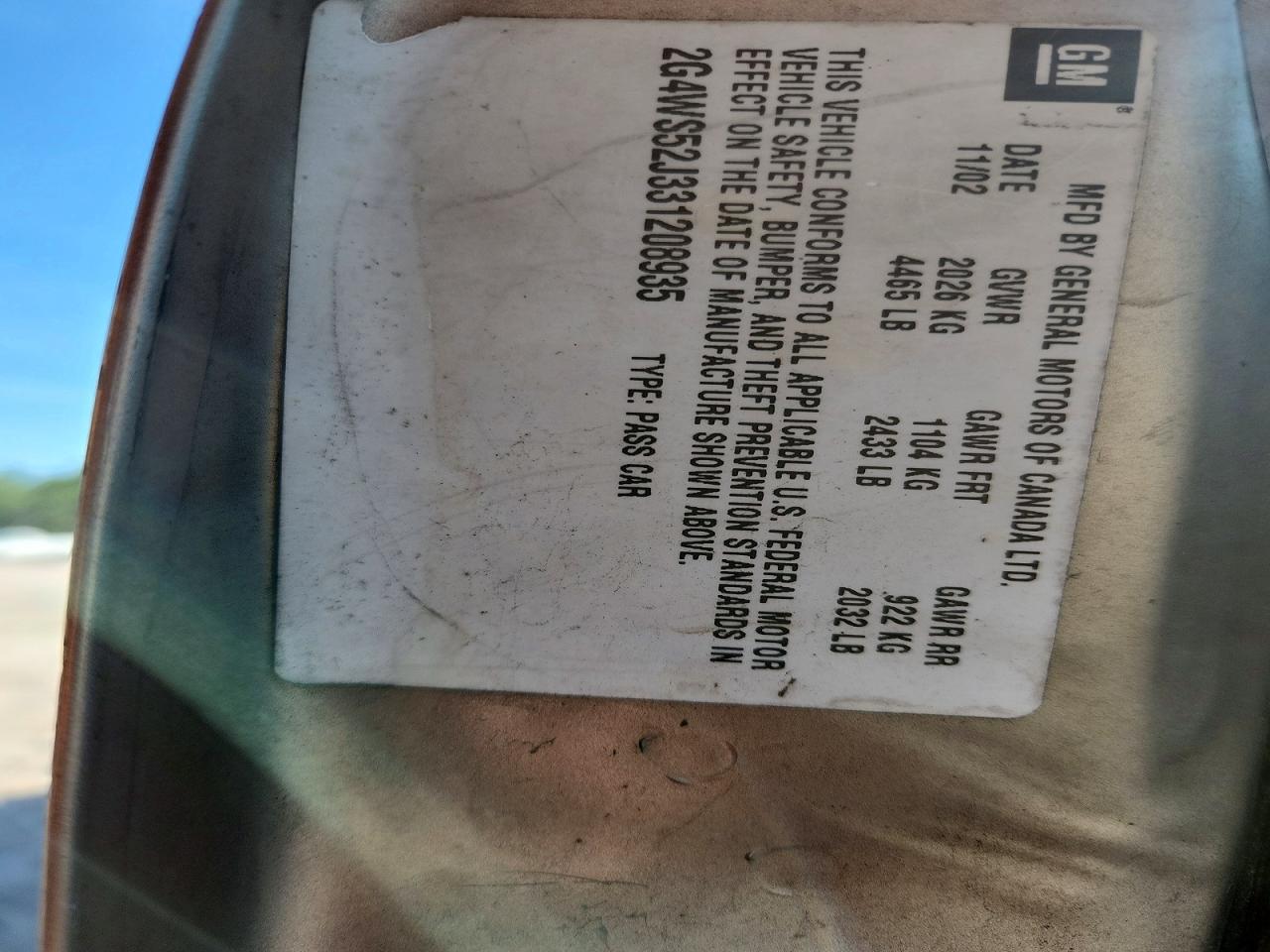 2003 Buick Century Custom Tan vin: 2G4WS52J331208935