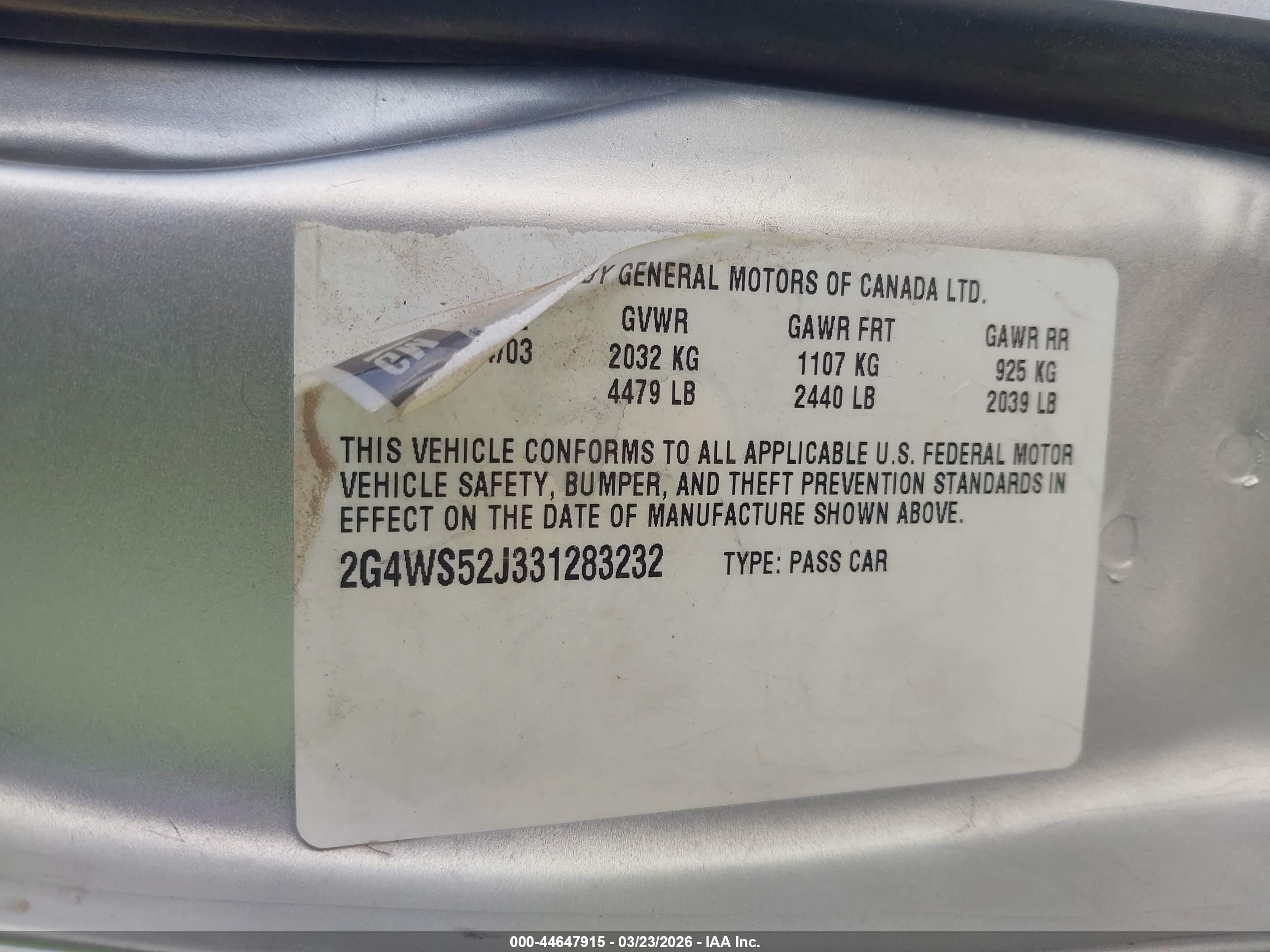 2003 Buick Century Custom Серебряный vin: 2G4WS52J331283232