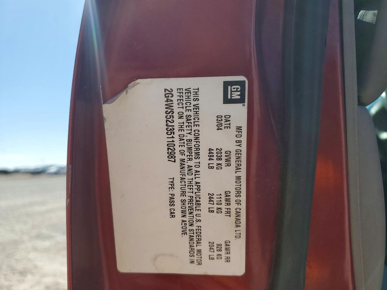 2005 Buick Century Custom Burgundy vin: 2G4WS52J351102987