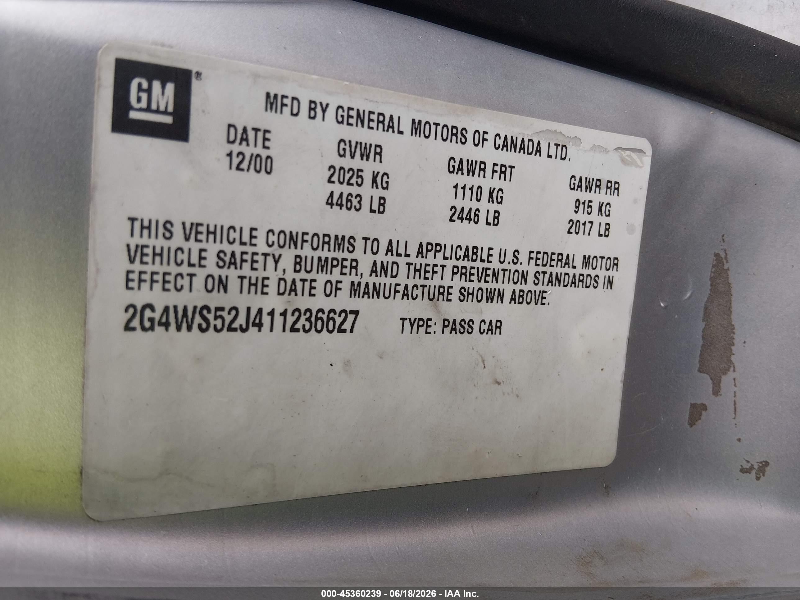 2001 Buick Century Custom Silver vin: 2G4WS52J411236627