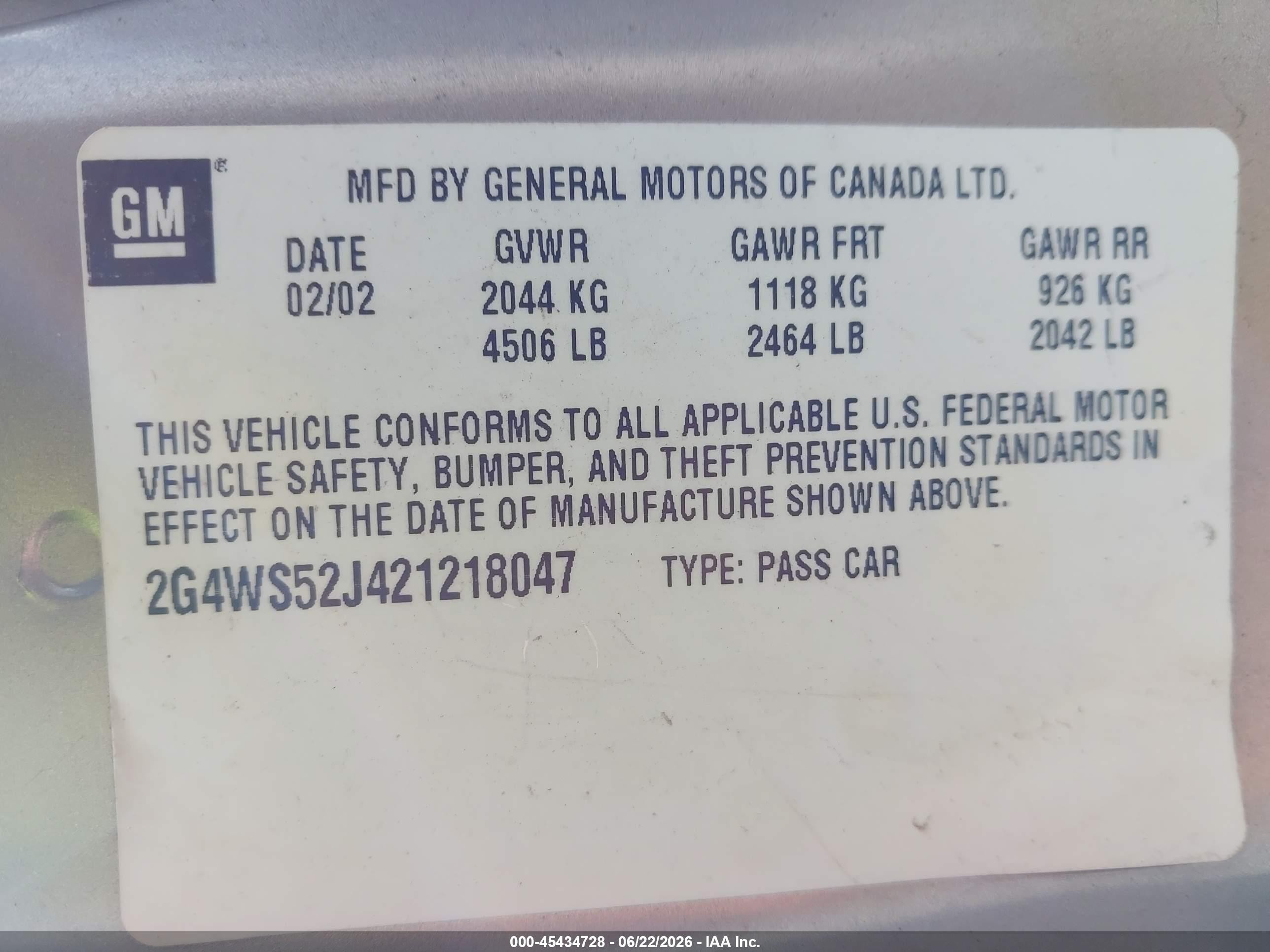 2002 Buick Century Custom Beige vin: 2G4WS52J421218047