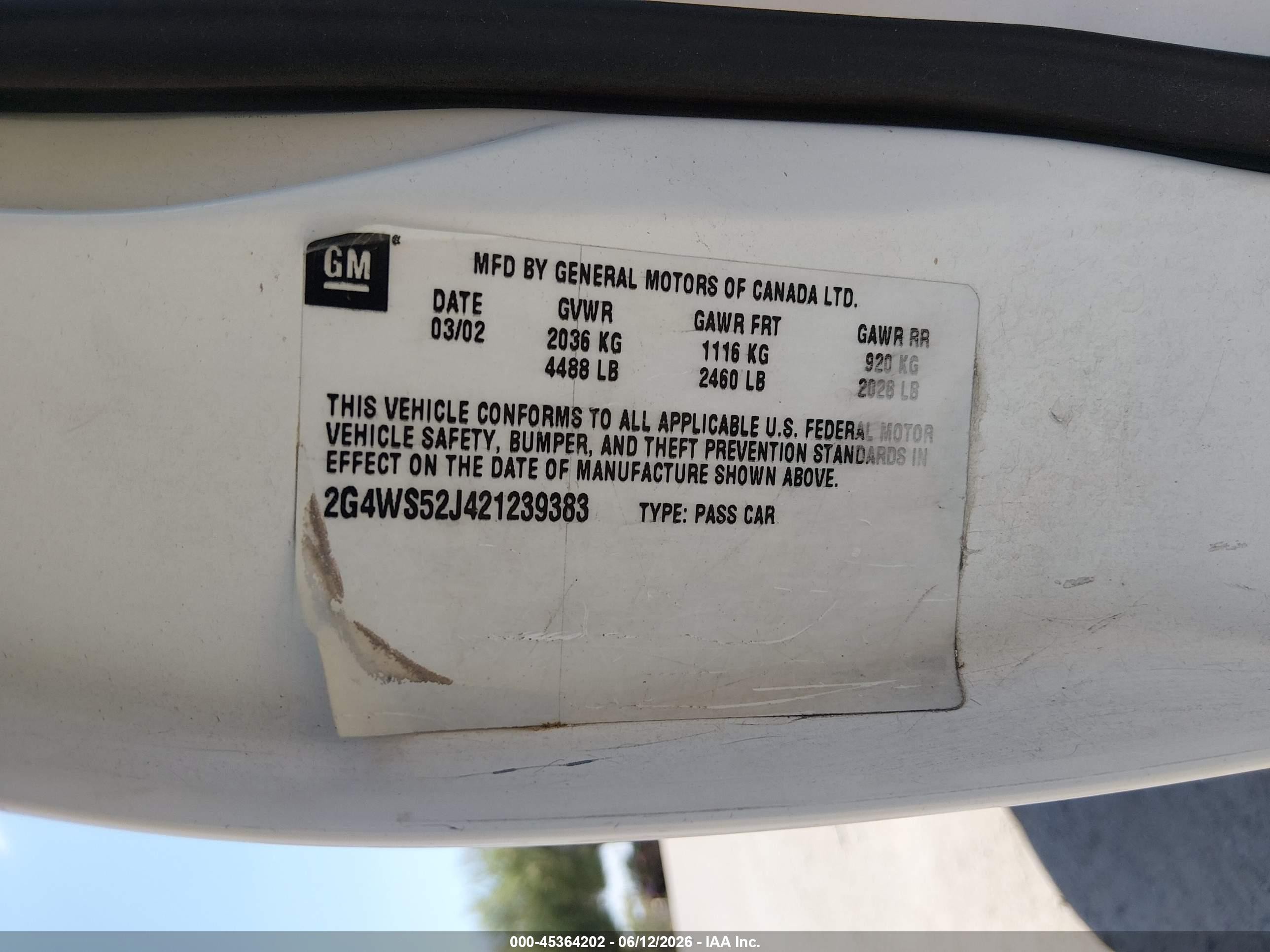 2002 Buick Century Custom White vin: 2G4WS52J421239383