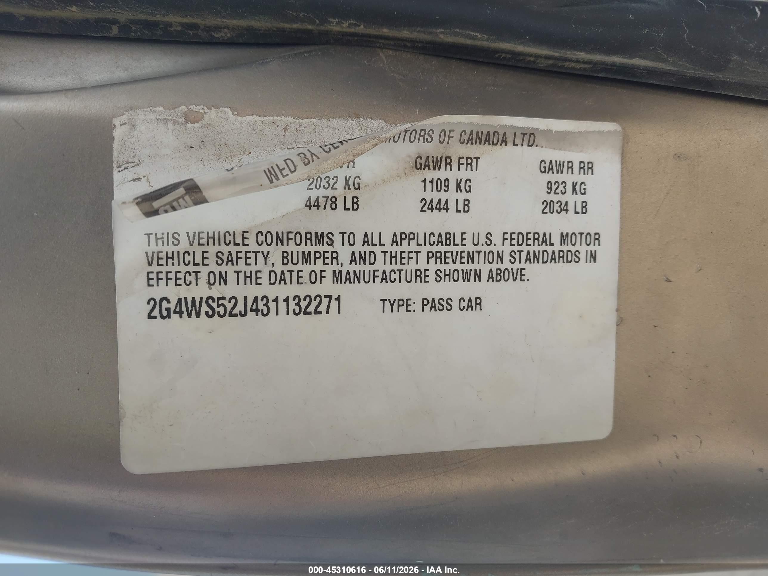 2003 Buick Century Custom Beige vin: 2G4WS52J431132271