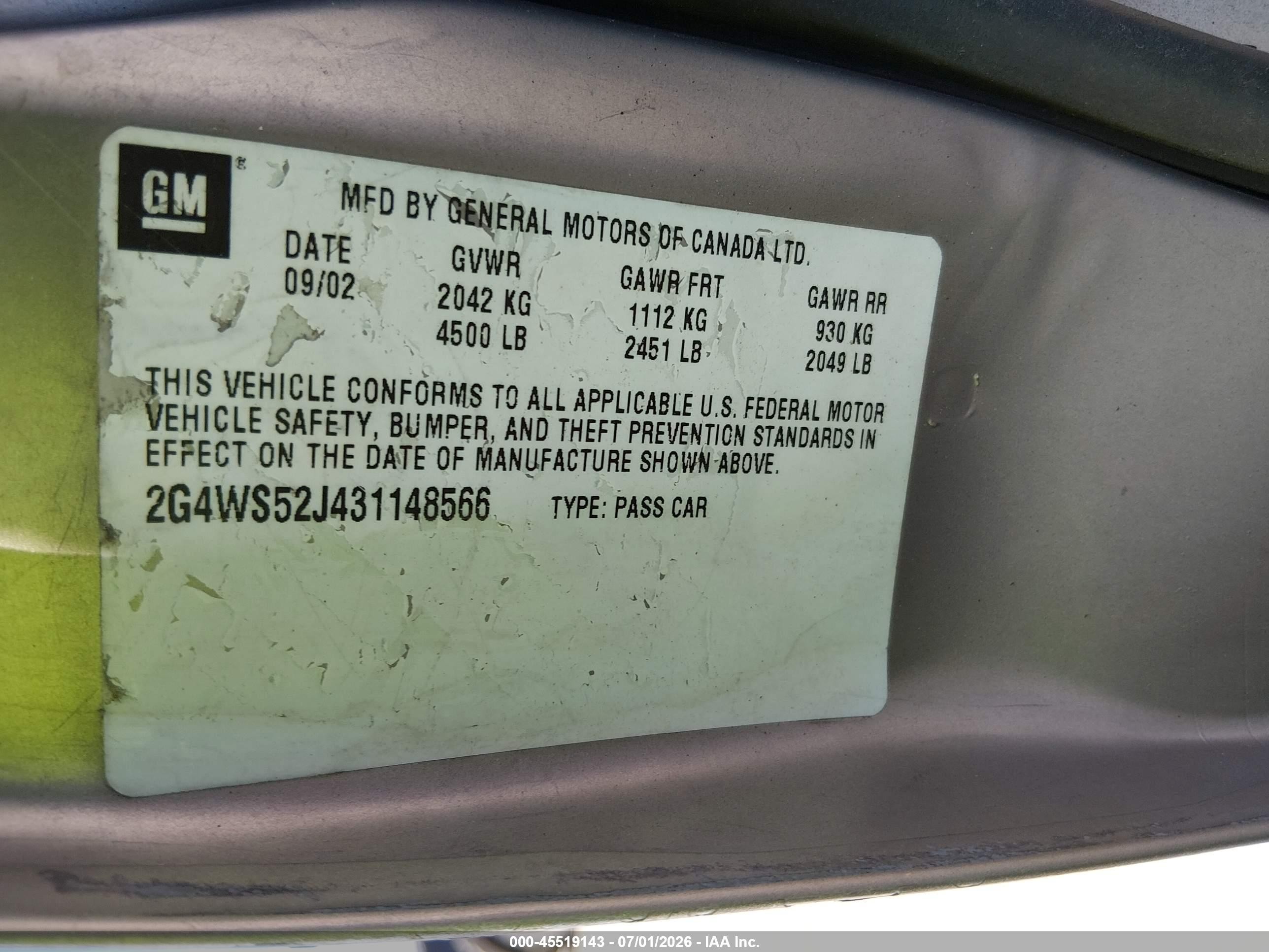 2003 Buick Century Custom Gold vin: 2G4WS52J431148566