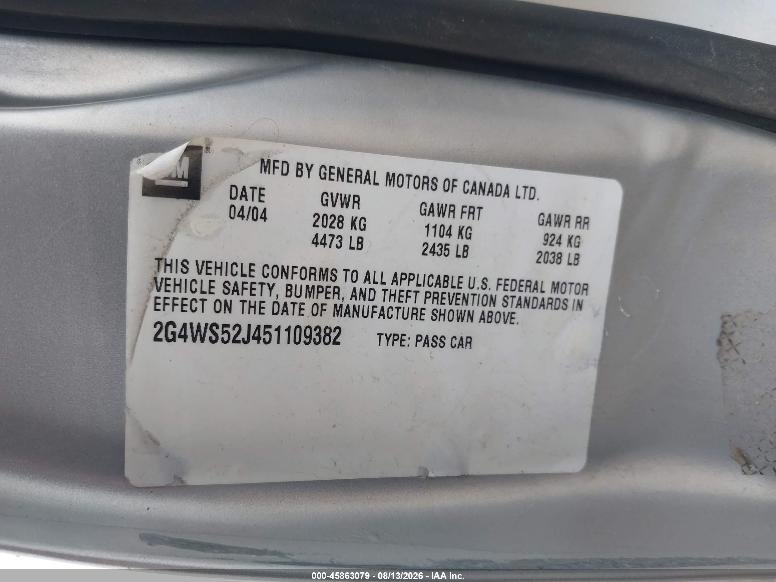 2005 Buick Century   Silver vin: 2G4WS52J451109382