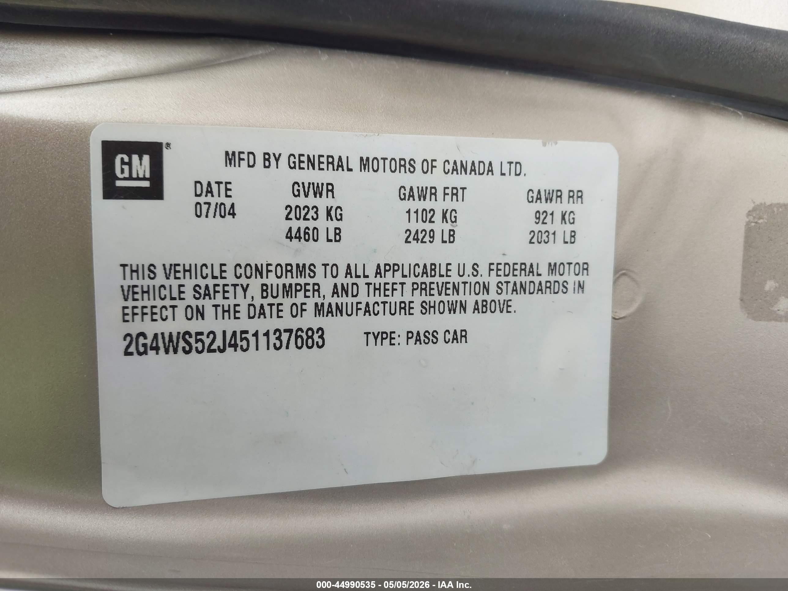 2005 Buick Century   Brown vin: 2G4WS52J451137683