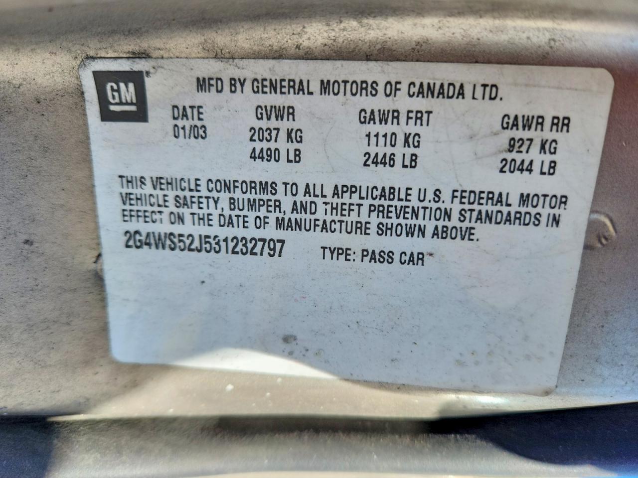 2003 Buick Century Custom Beige vin: 2G4WS52J531232797