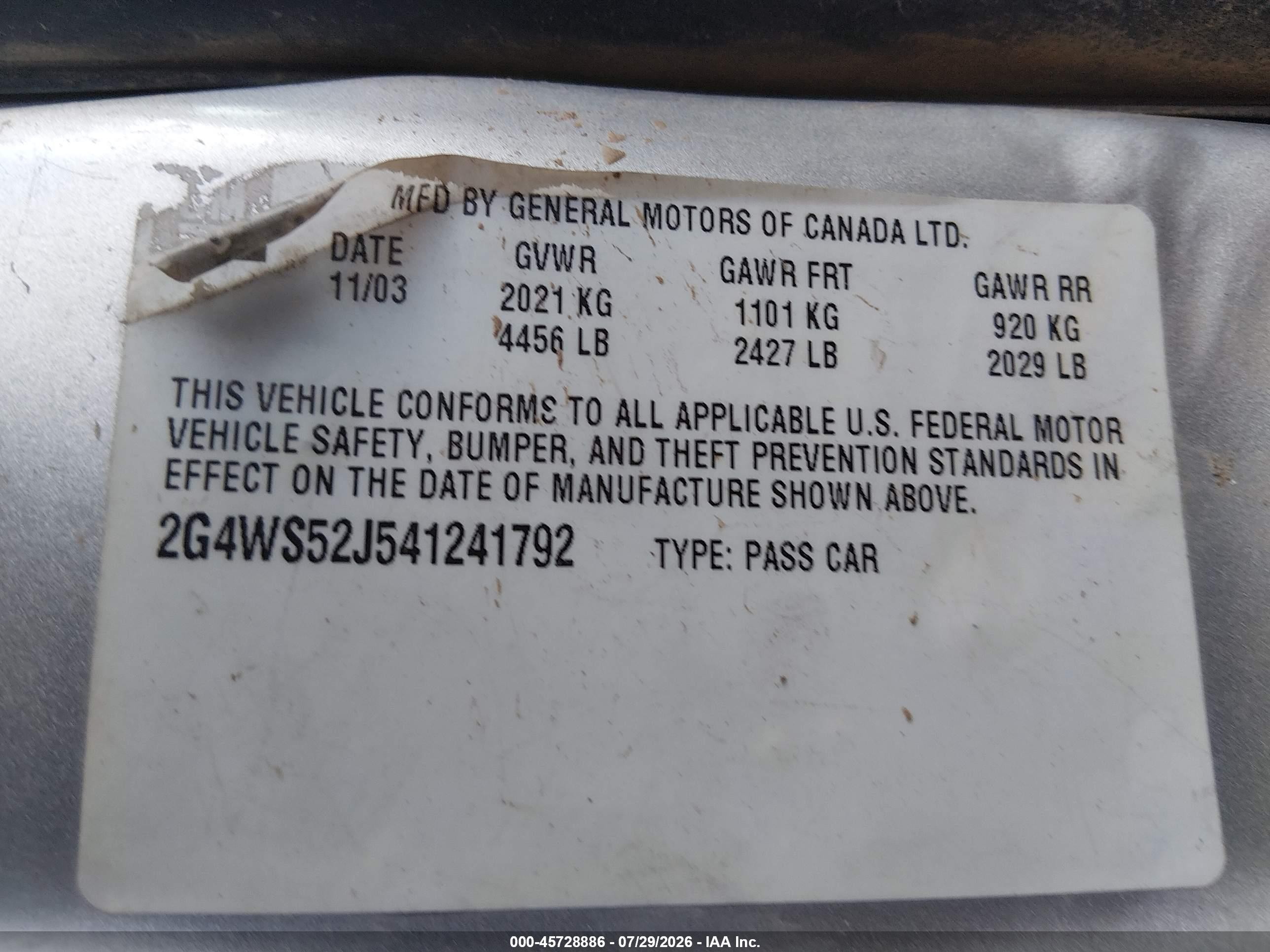 2004 Buick Century   Серебряный vin: 2G4WS52J541241792
