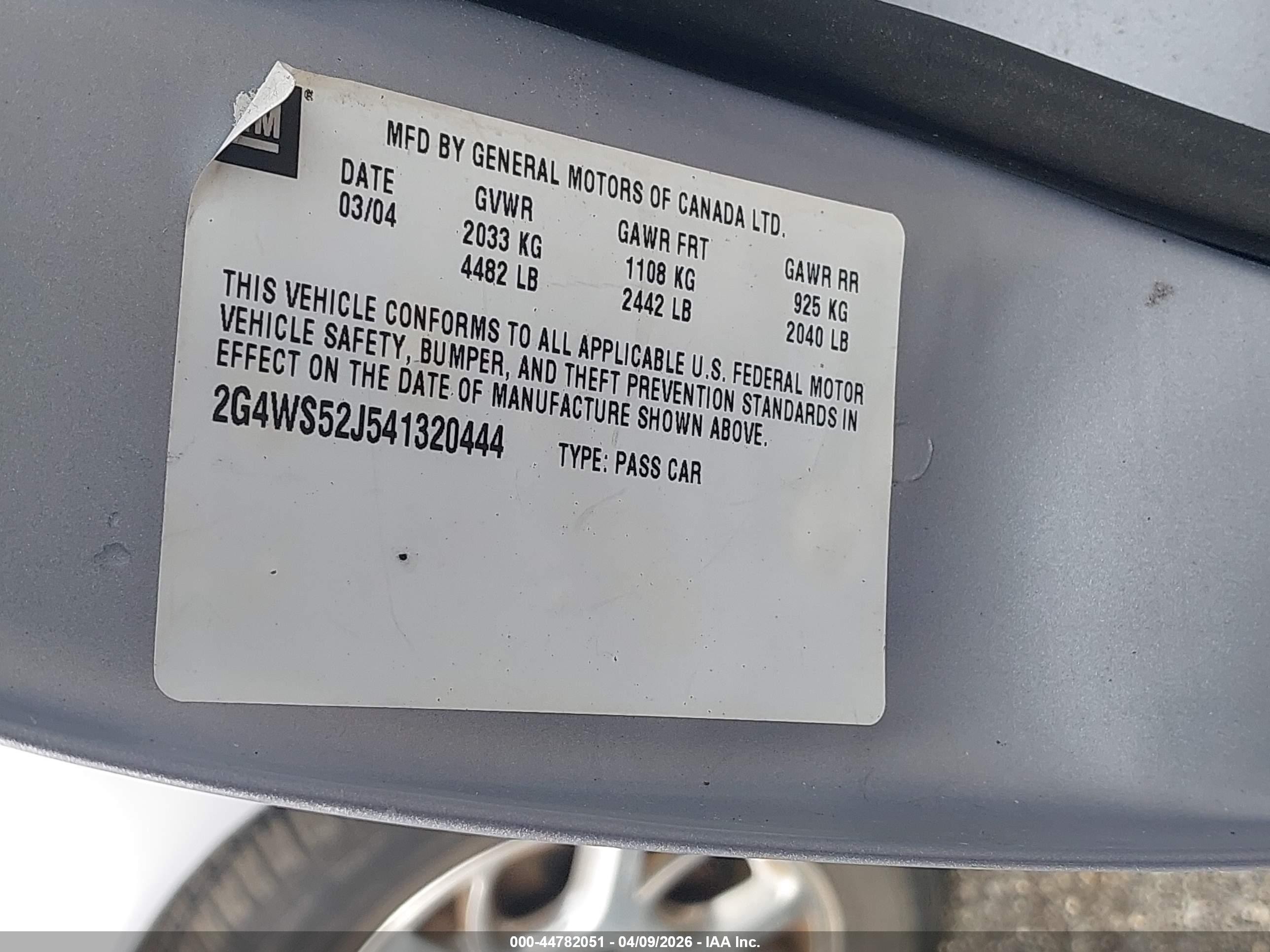 2004 Buick Century   Blue vin: 2G4WS52J541320444