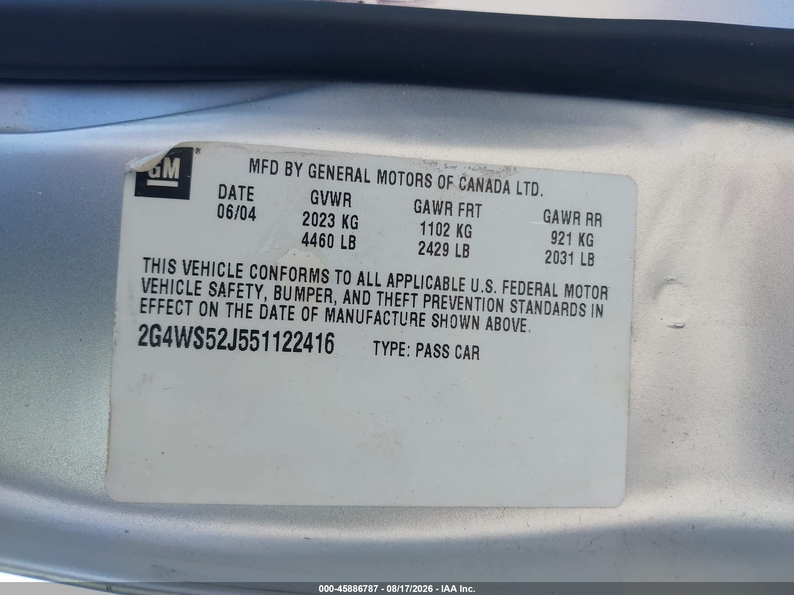 2005 Buick Century   Silver vin: 2G4WS52J551122416