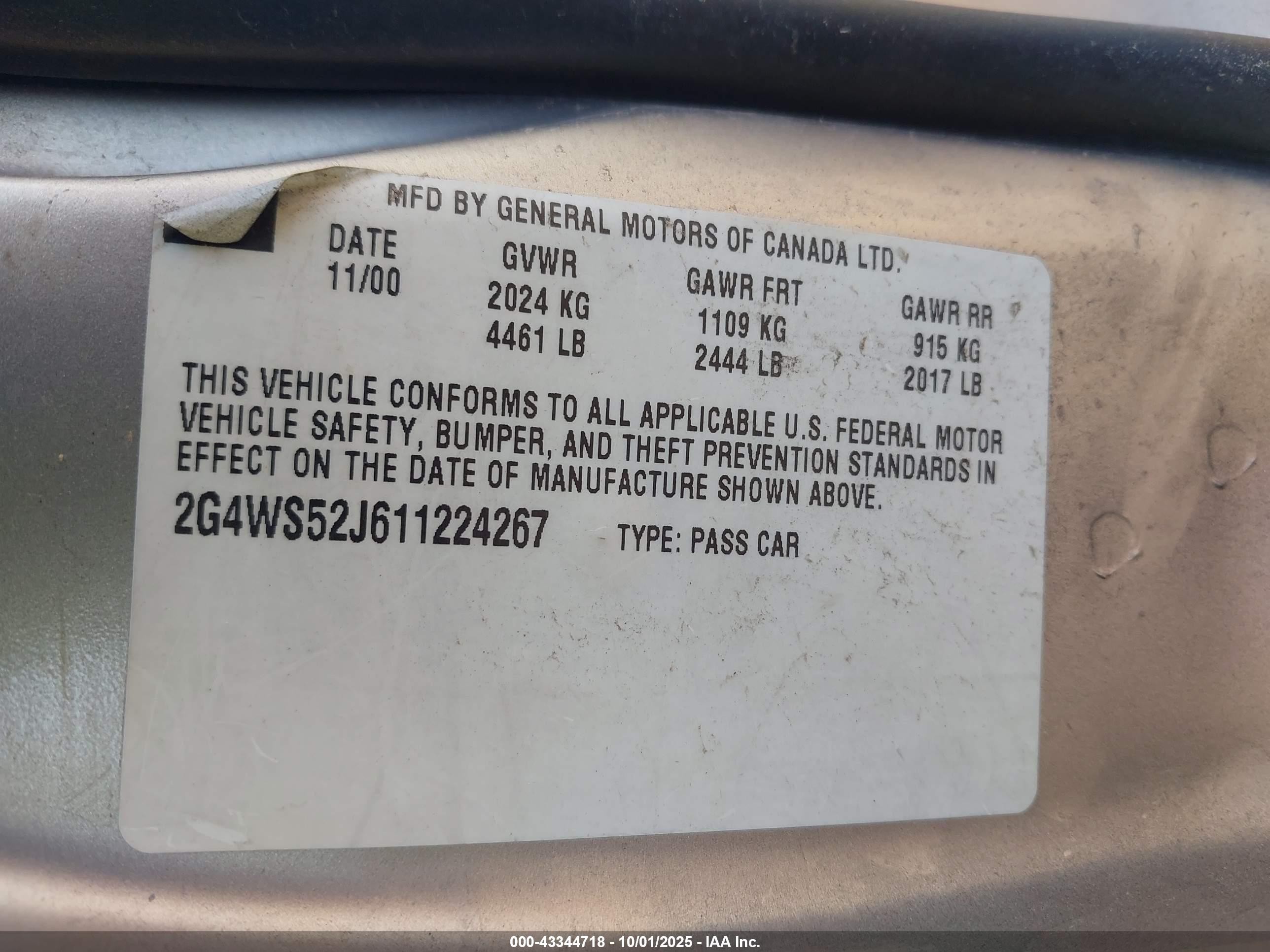 2001 Buick Century Custom Gold vin: 2G4WS52J611224267