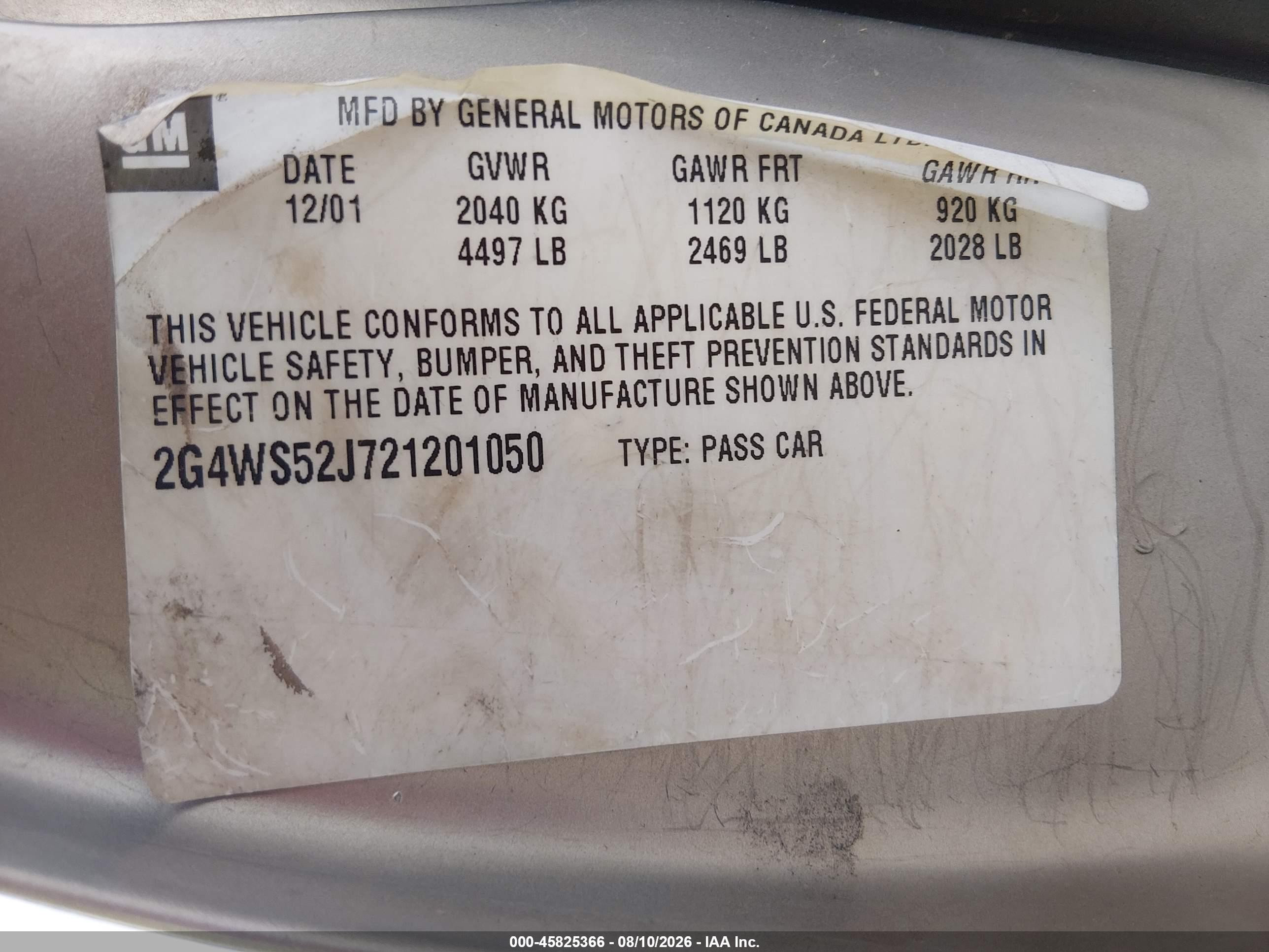 2002 Buick Century Custom Gold vin: 2G4WS52J721201050