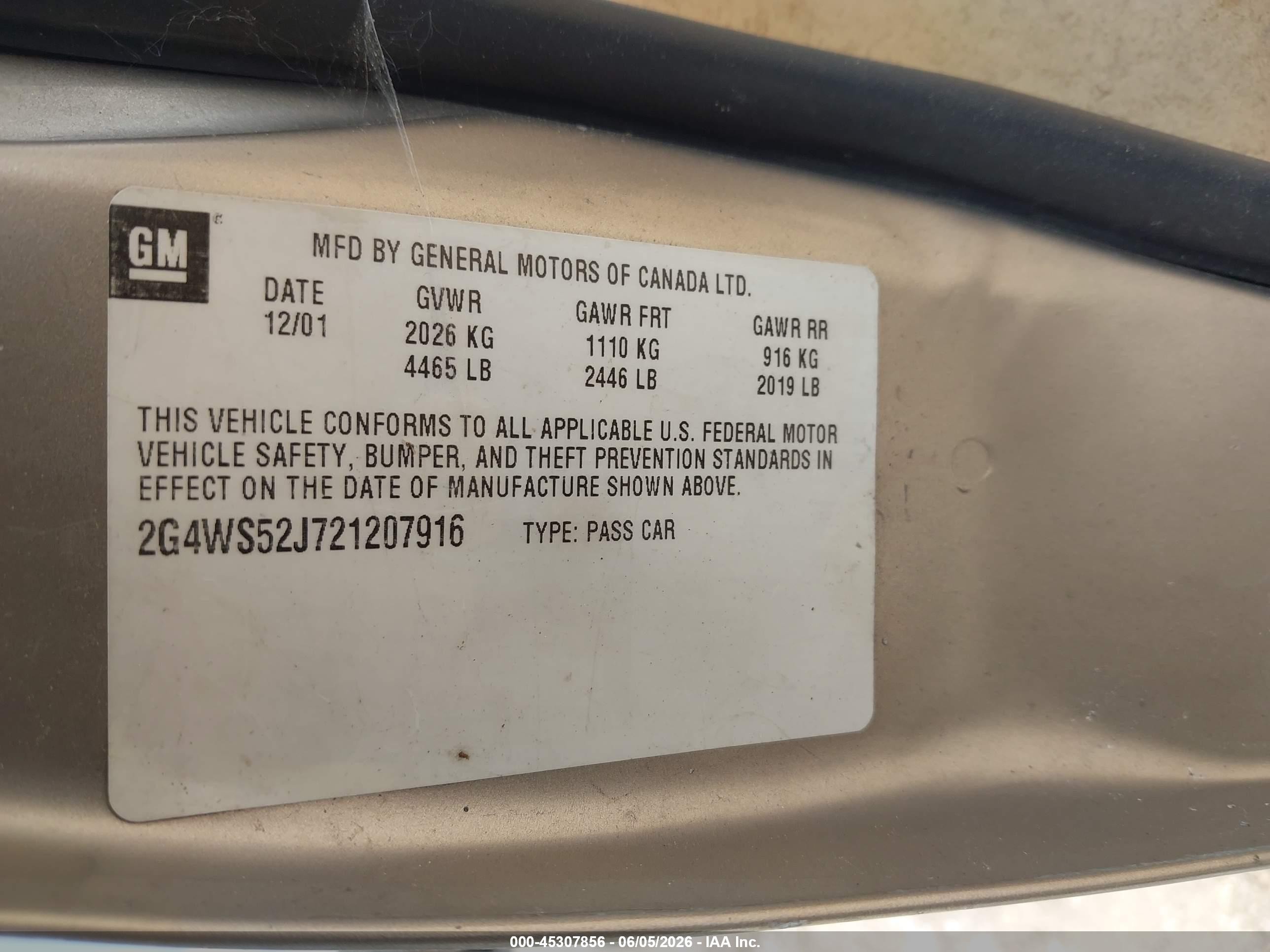 2002 Buick Century Custom Gold vin: 2G4WS52J721207916