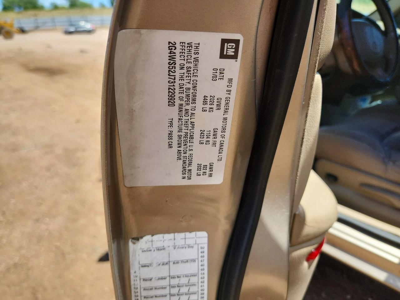 2003 Buick Century Custom Gold vin: 2G4WS52J731229920