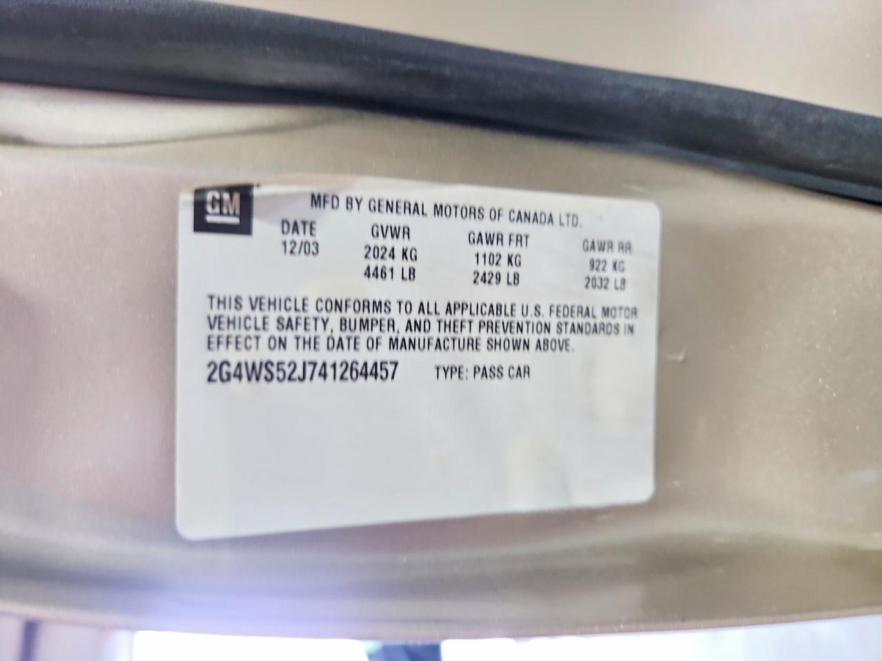 2004 Buick Century Custom Tan vin: 2G4WS52J741264457