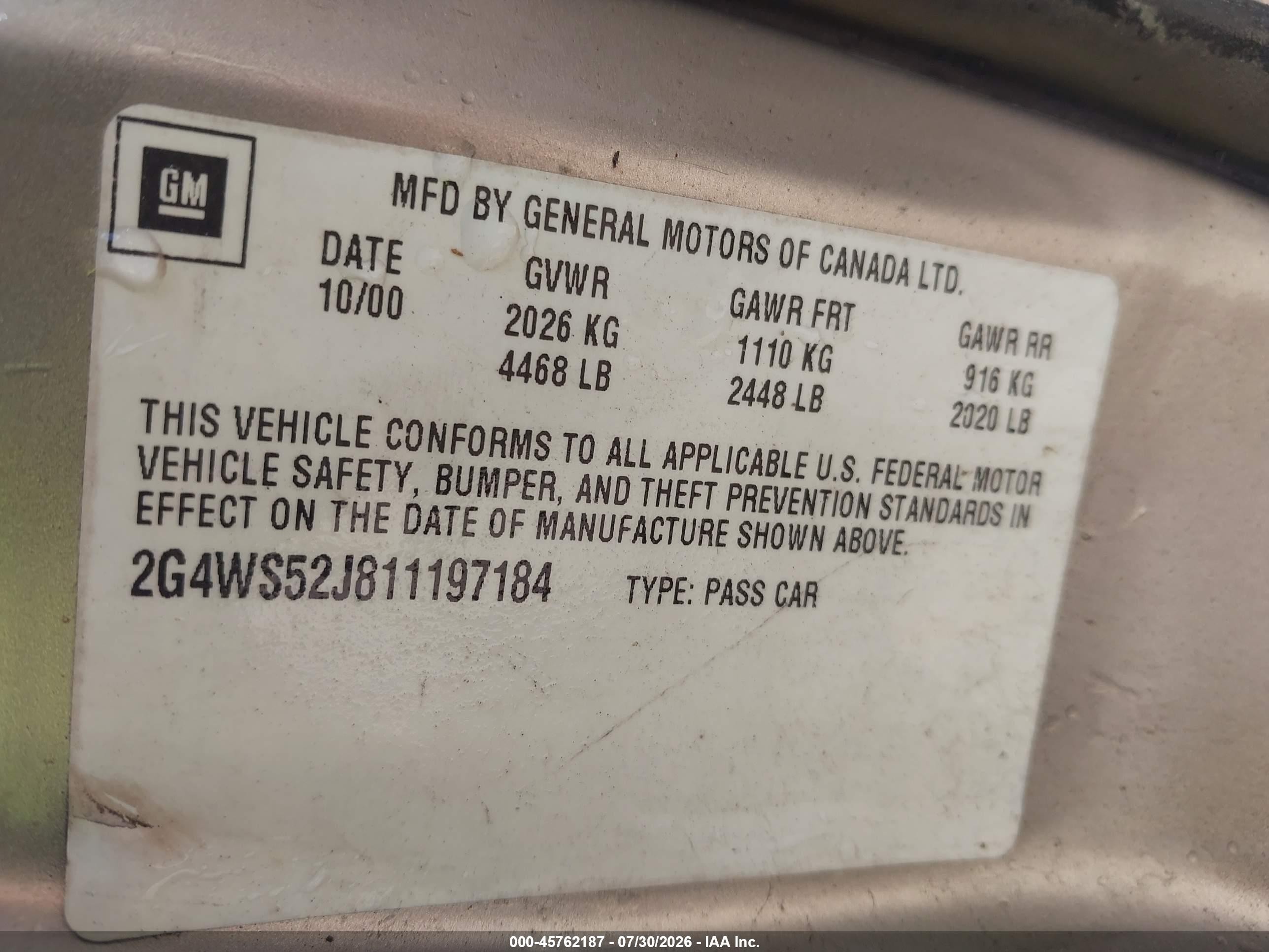 2001 Buick Century Custom Silver vin: 2G4WS52J811197184