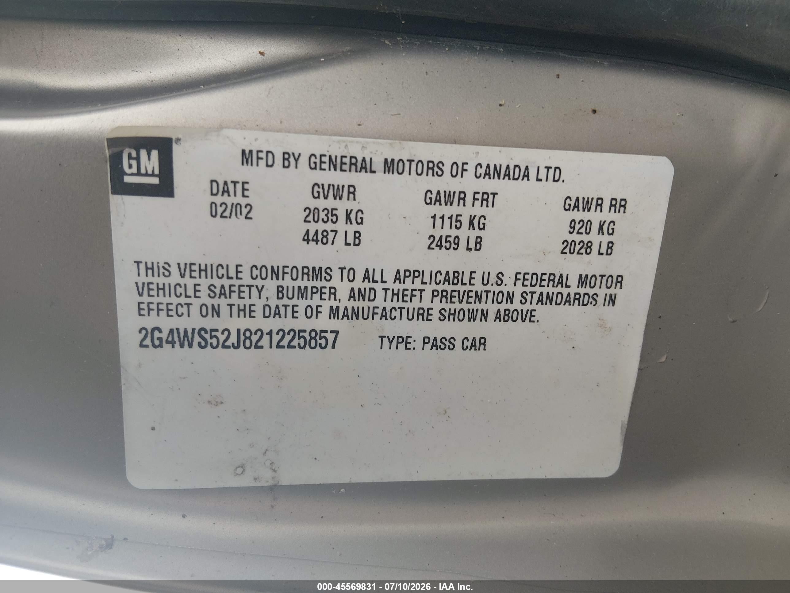 2002 Buick Century Custom Gold vin: 2G4WS52J821225857
