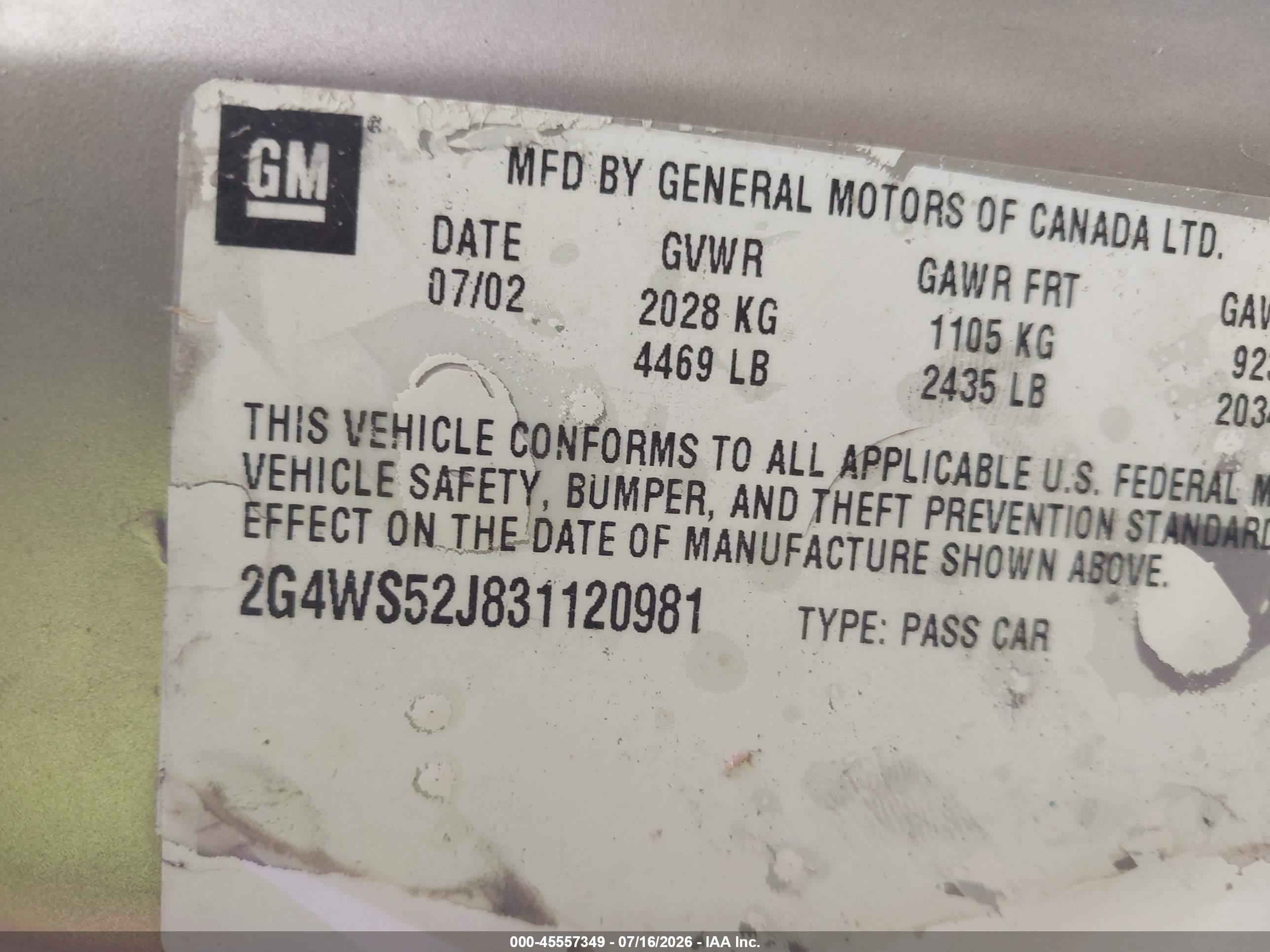 2003 Buick Century Custom Gray vin: 2G4WS52J831120981