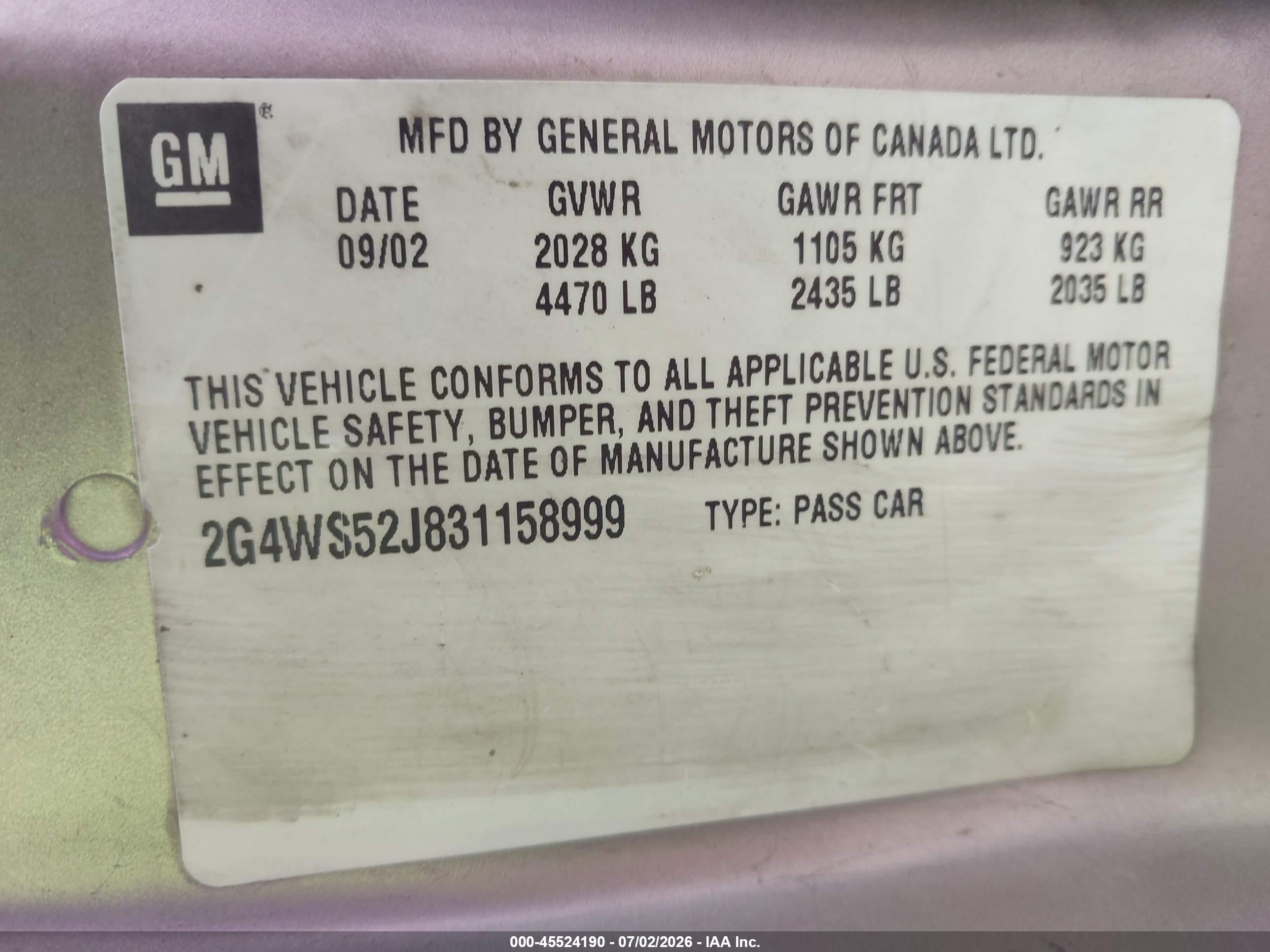 2003 Buick Century Custom Beige vin: 2G4WS52J831158999