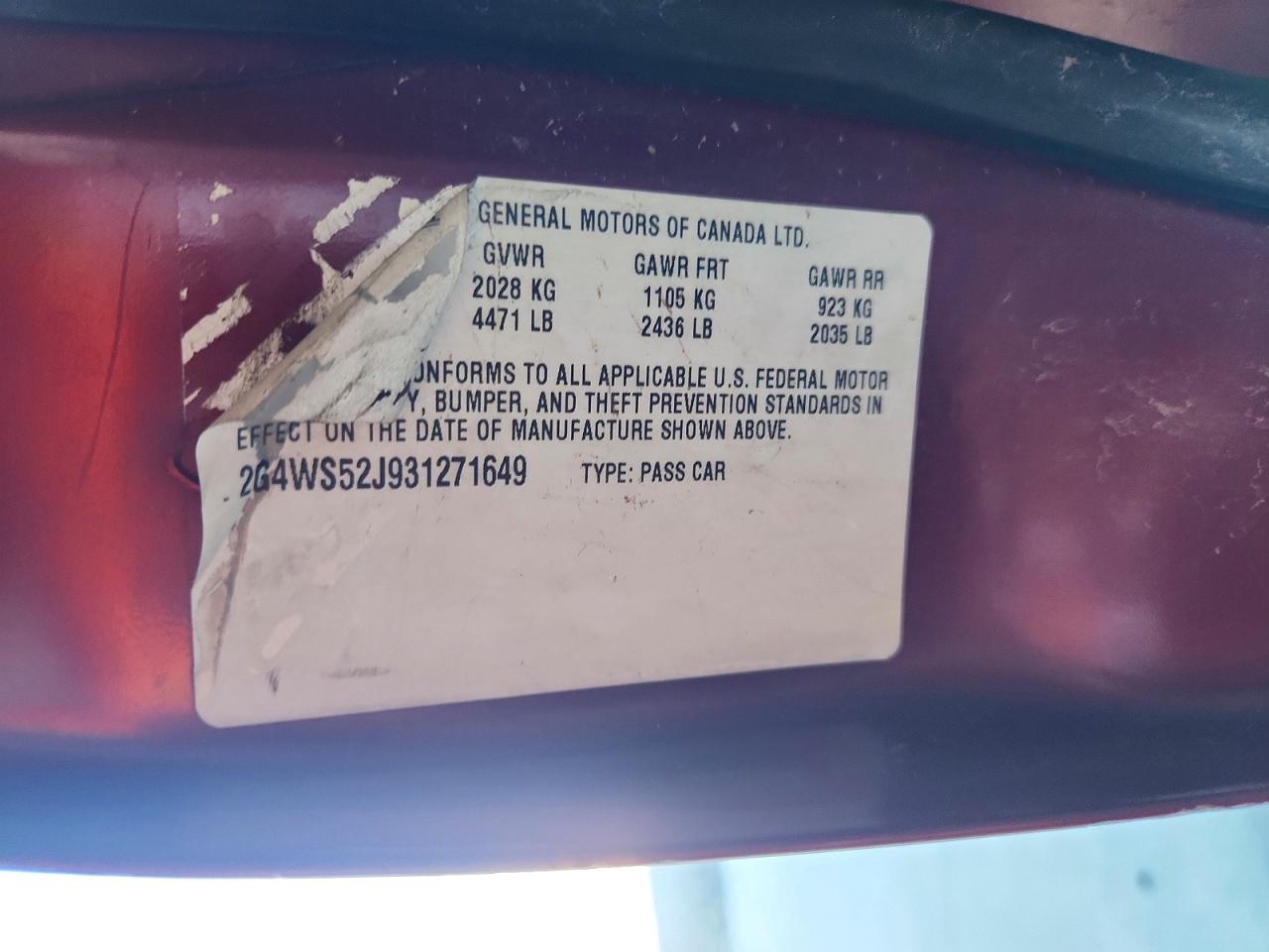 2003 Buick Century Custom Burgundy vin: 2G4WS52J931271649
