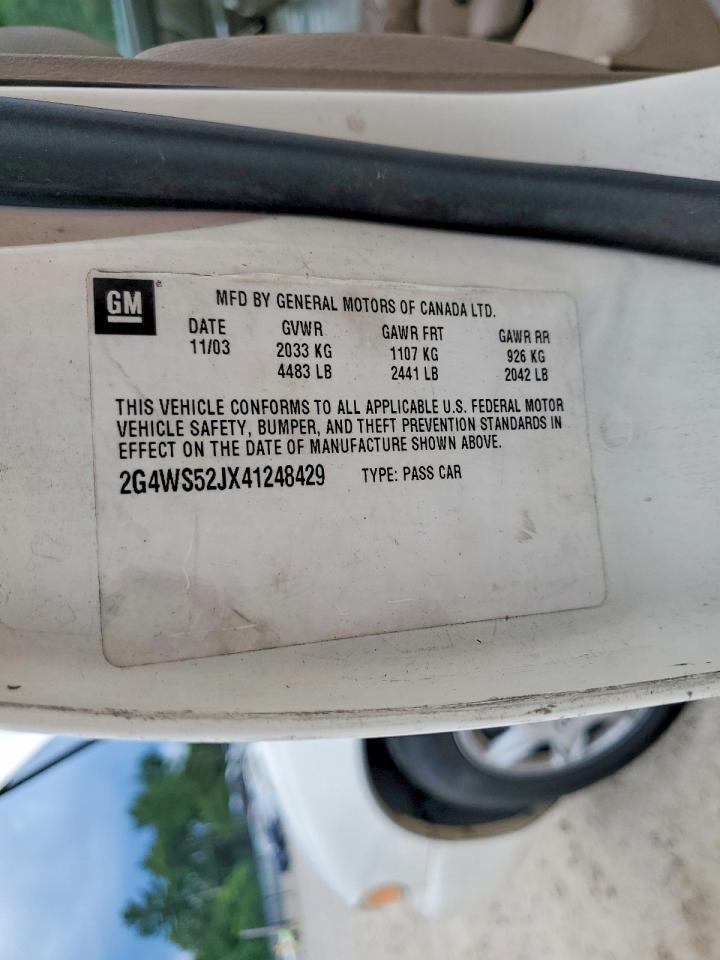 2004 Buick Century Custom White vin: 2G4WS52JX41248429