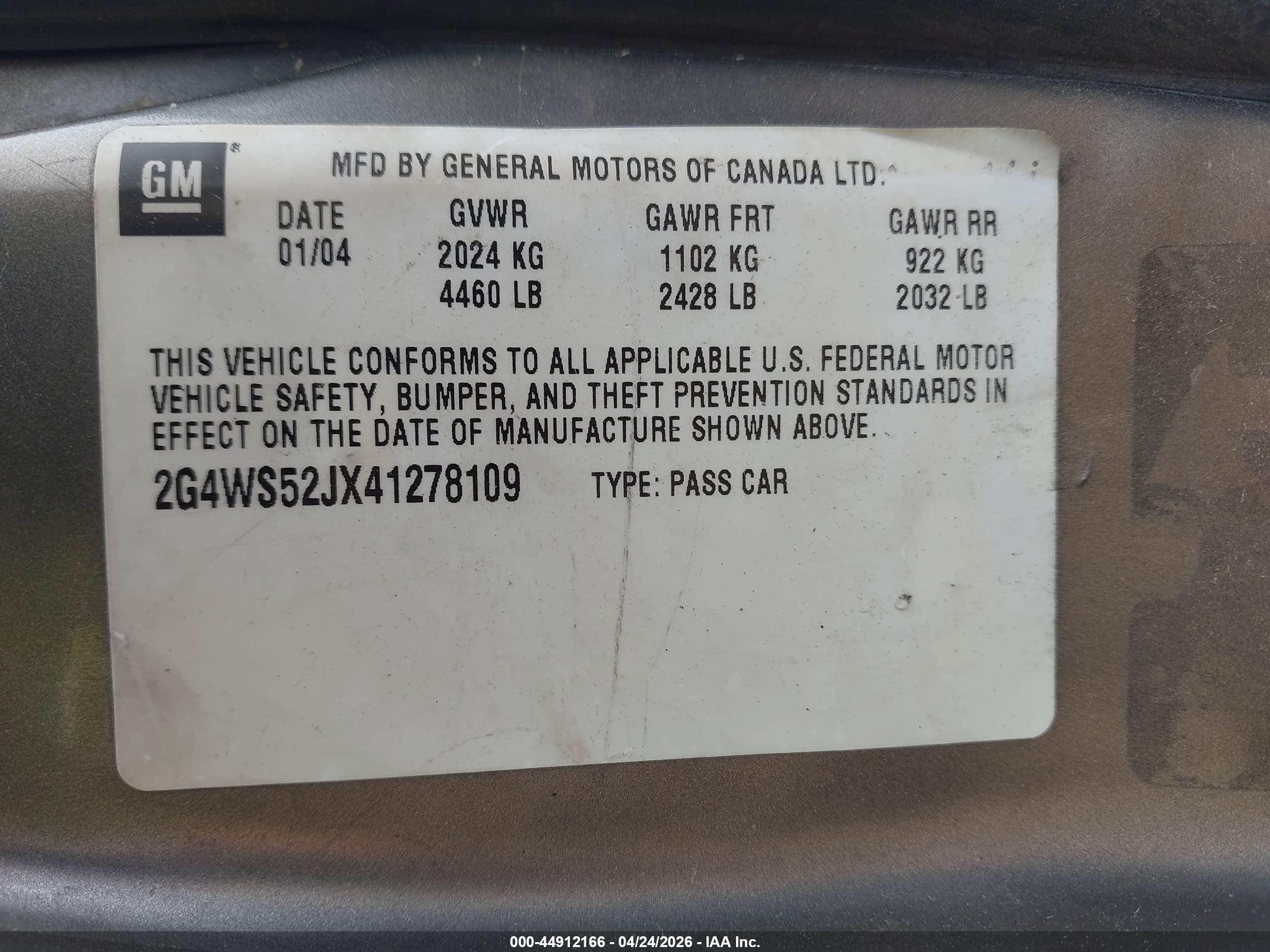 2004 Buick Century   Бежевый vin: 2G4WS52JX41278109