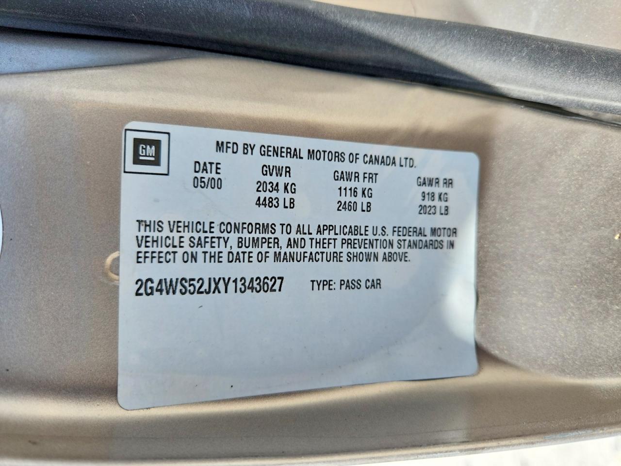 2000 Buick Century Custom Золотой vin: 2G4WS52JXY1343627