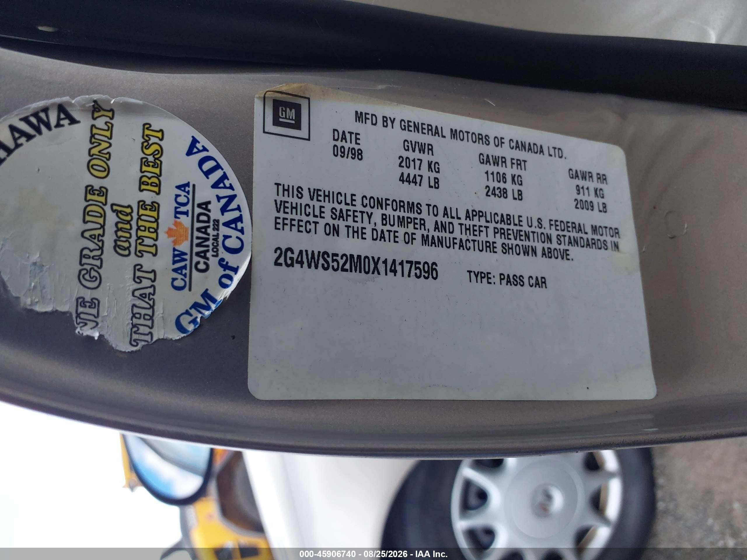 1999 Buick Century Custom Gold vin: 2G4WS52M0X1417596