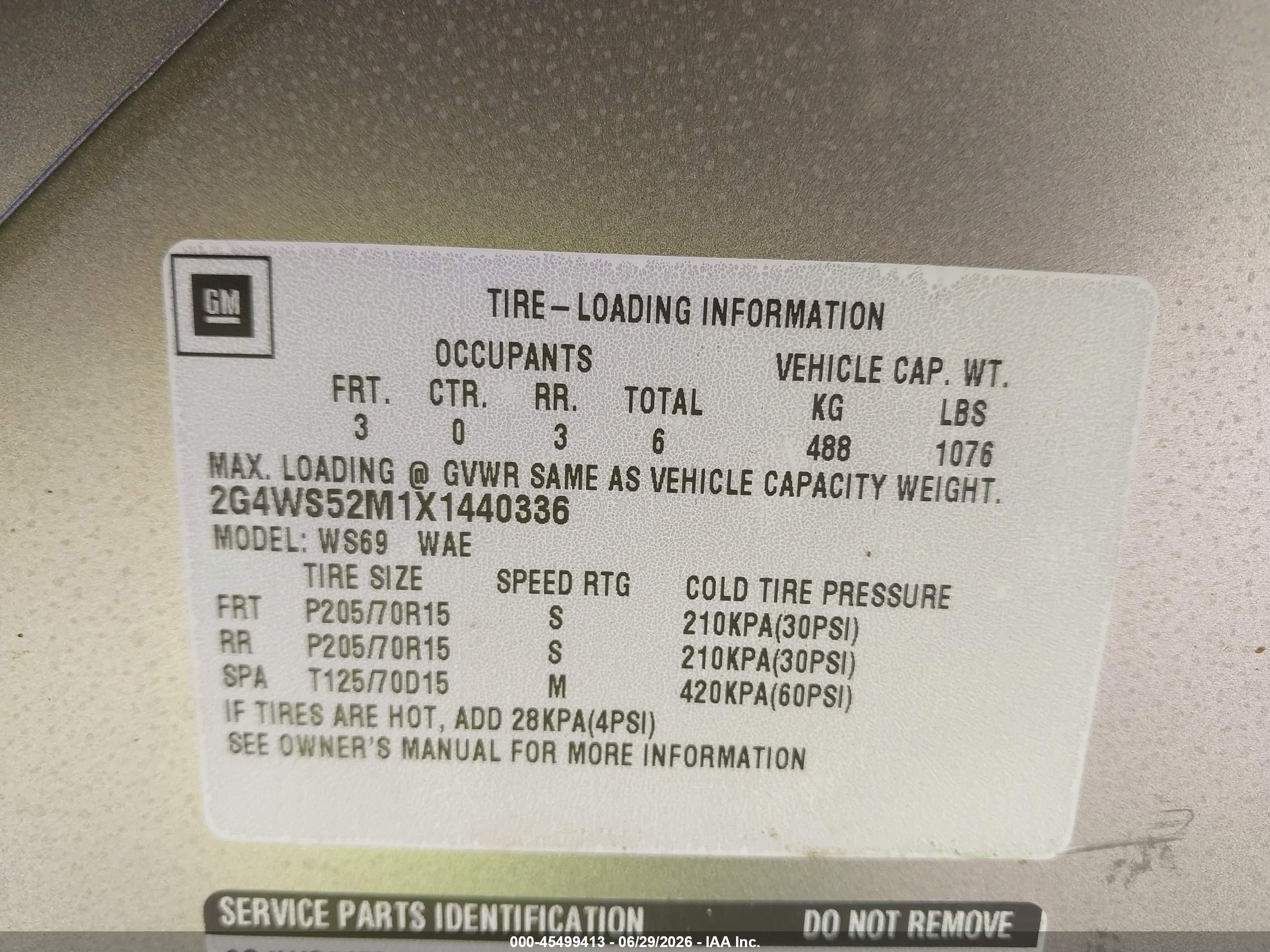 1999 Buick Century Custom Champagne vin: 2G4WS52M1X1440336