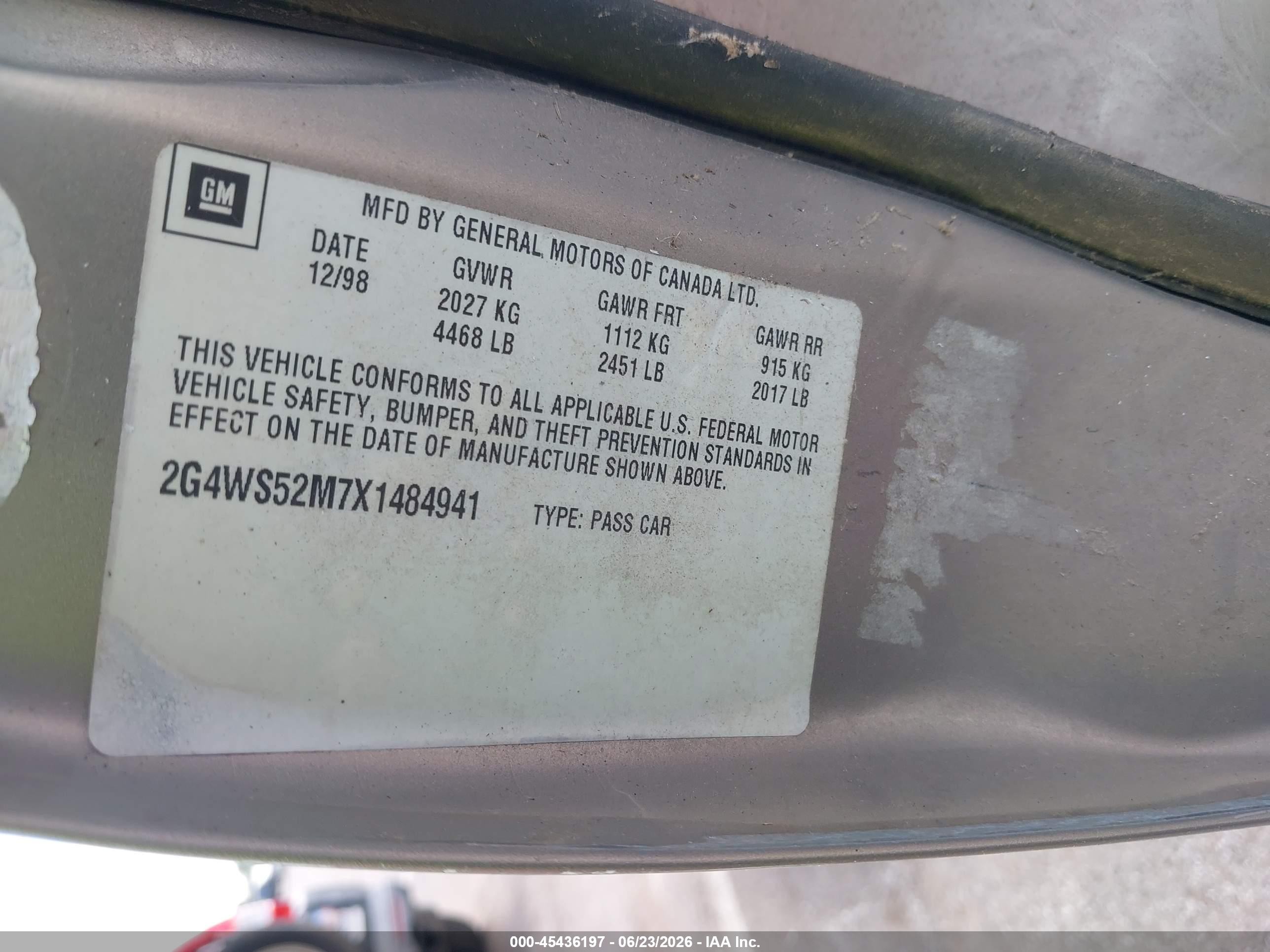 1999 Buick Century Custom Золотой vin: 2G4WS52M7X1484941