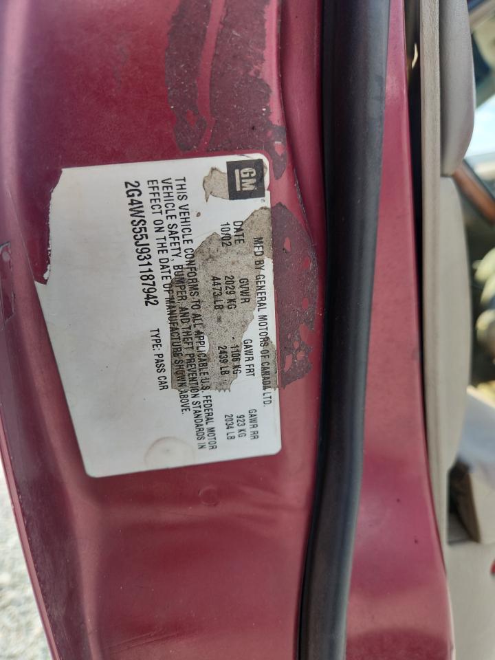 2003 Buick Century Custom Burgundy vin: 2G4WS55J931187942
