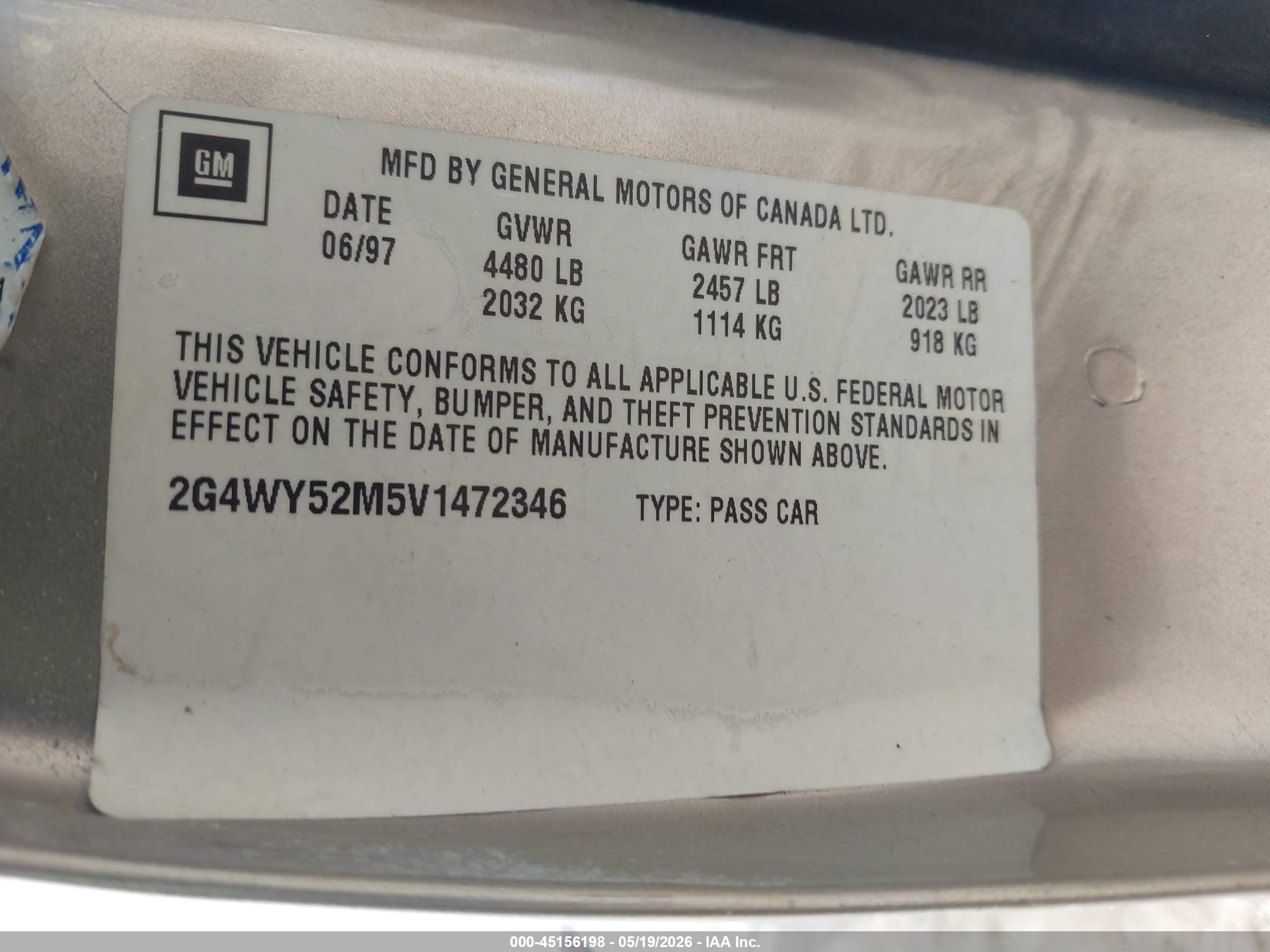 1997 Buick Century Limited Gold vin: 2G4WY52M5V1472346