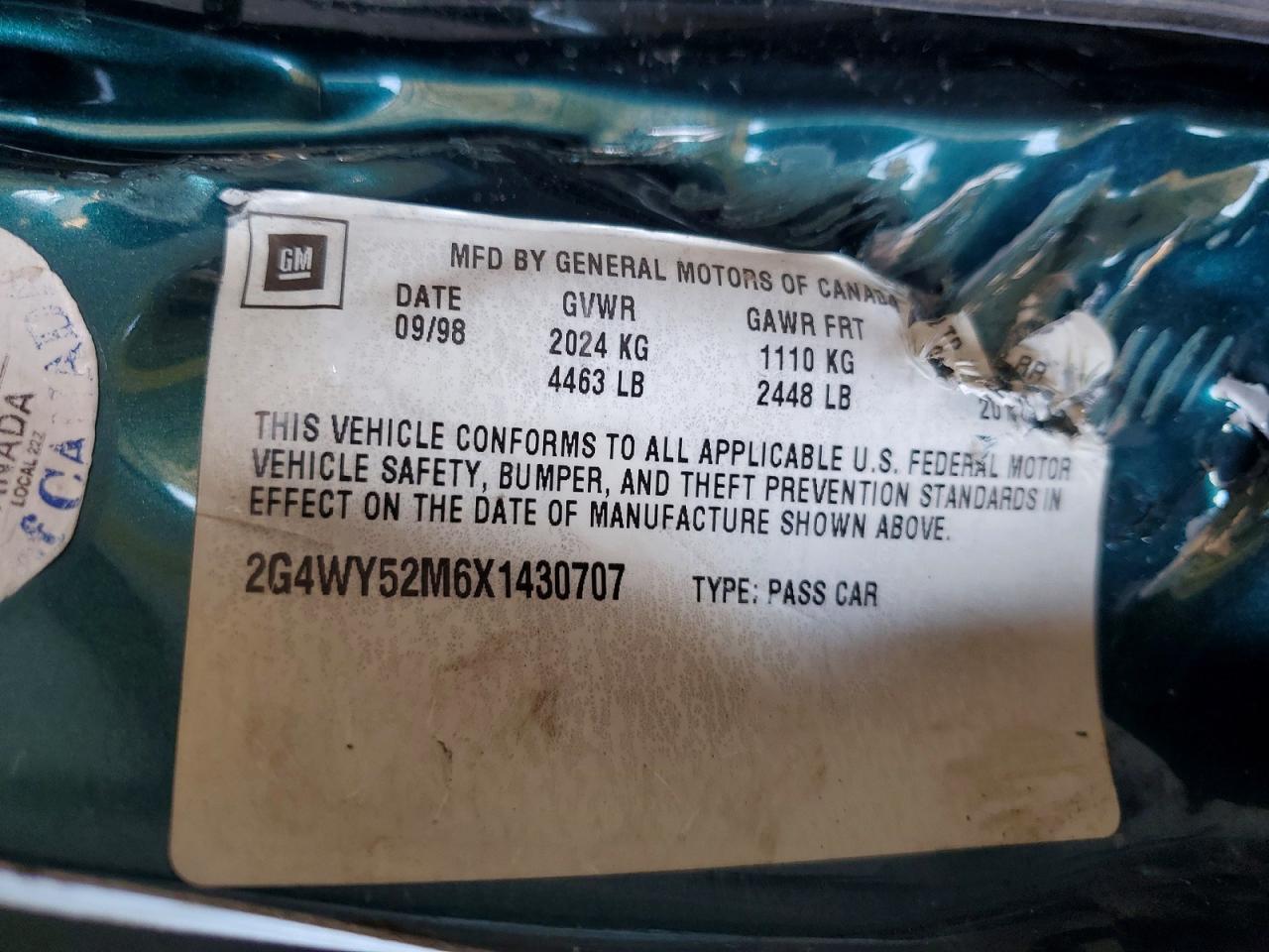 1999 Buick Century Limited Green vin: 2G4WY52M6X1430707