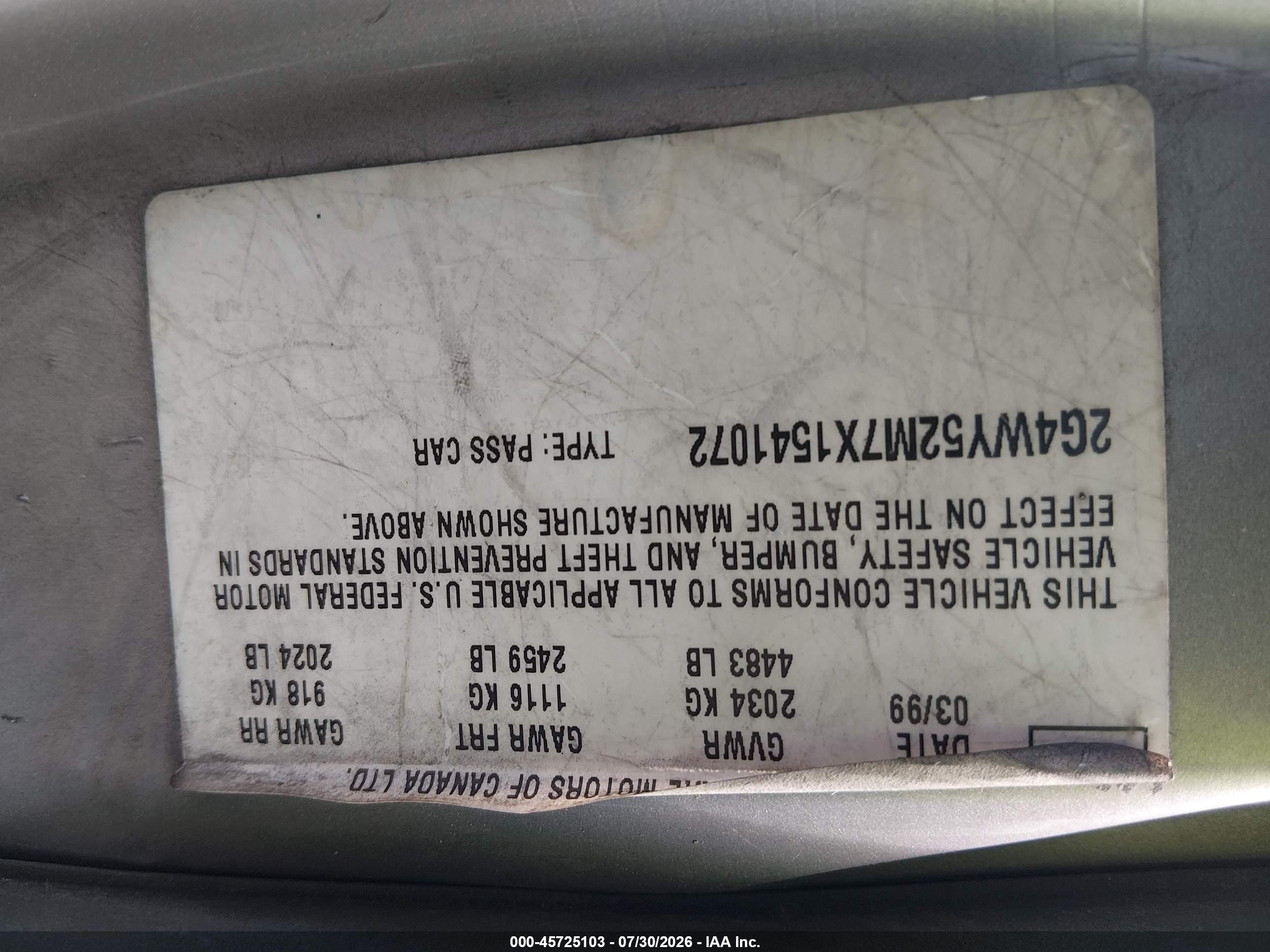 1999 Buick Century Limited Silver vin: 2G4WY52M7X1541072
