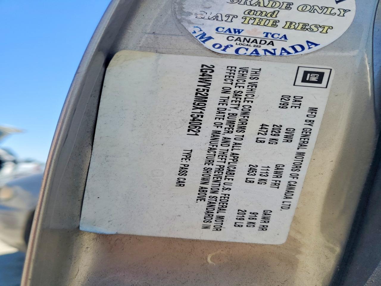 1999 Buick Century Limited Tan vin: 2G4WY52M9X1540621