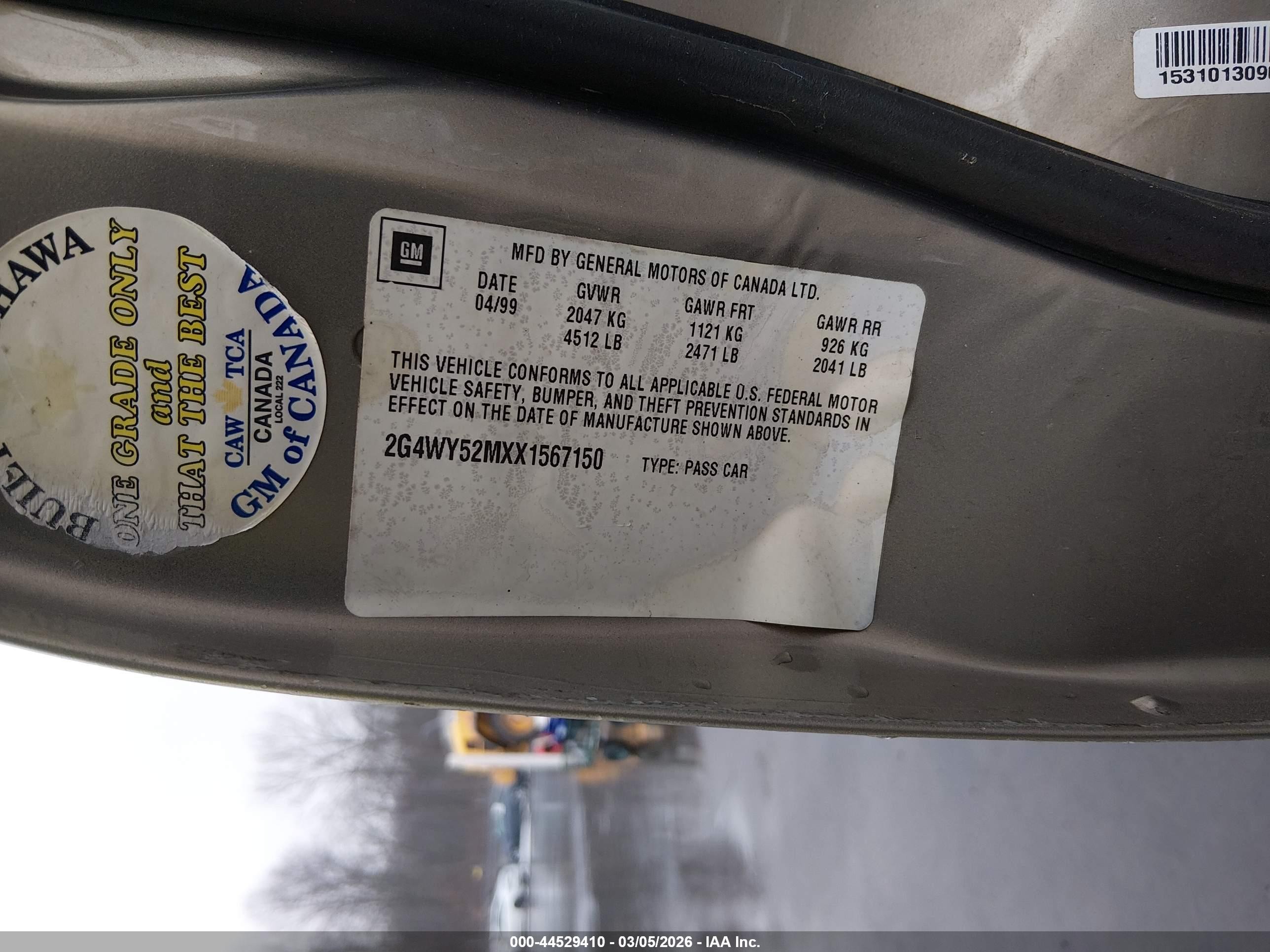1999 Buick Century Limited Gold vin: 2G4WY52MXX1567150