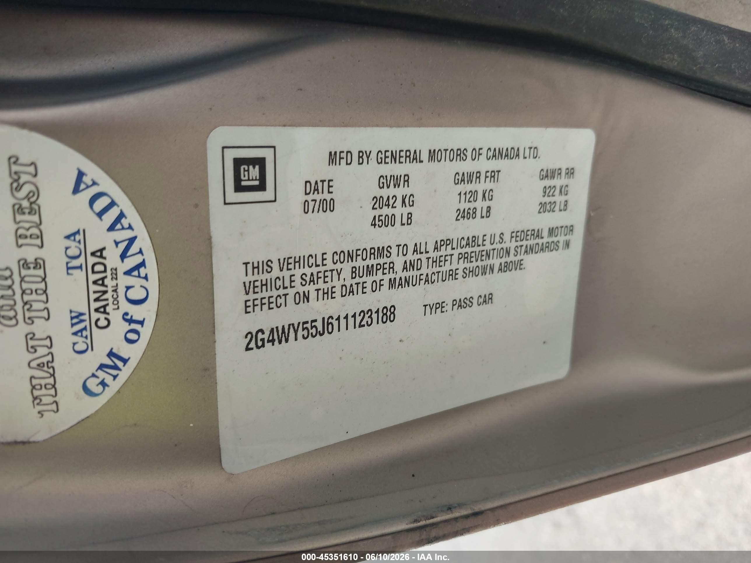 2001 Buick Century Limited Tan vin: 2G4WY55J611123188