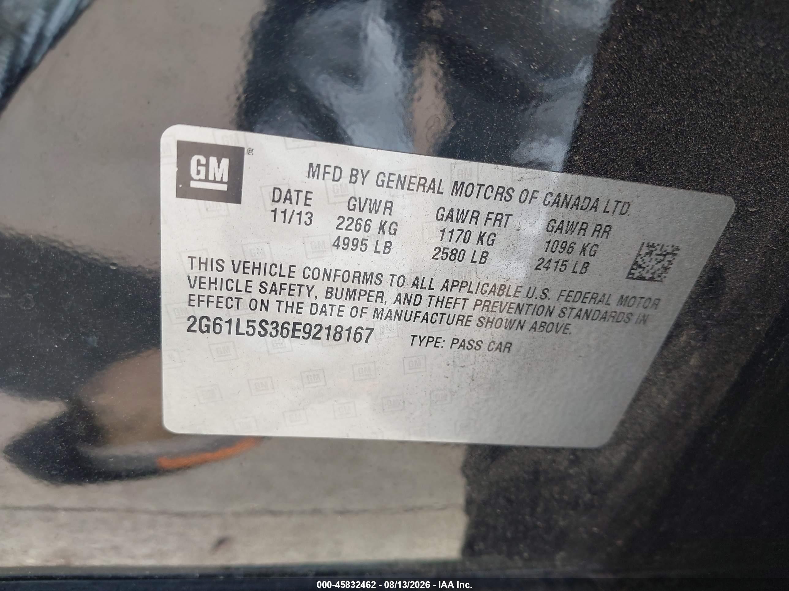 2014 Cadillac Xts Standard Black vin: 2G61L5S36E9218167